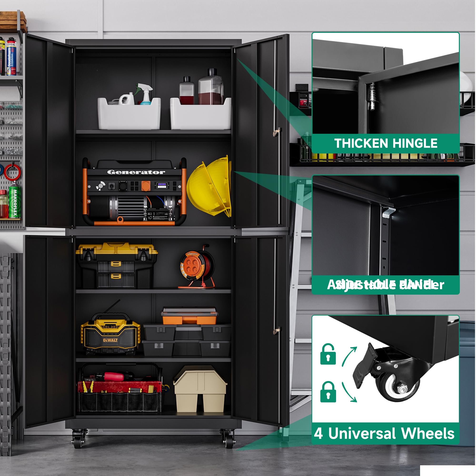 Metal Garage Storage Cabinets with Lock Door and Adjustable Shelves, Steel Tool Cabinets for Home,Office,Warehouse Organisieren