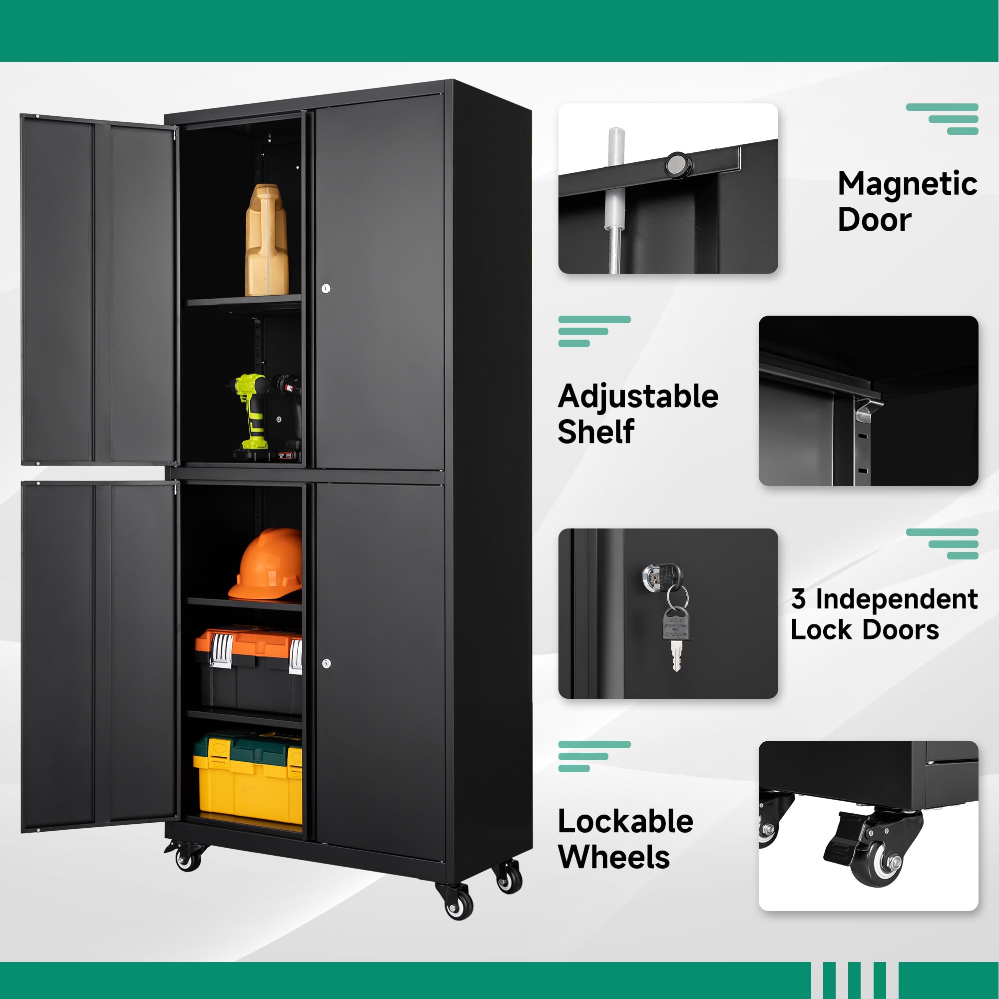 Metal Garage Storage Cabinets with Lock Door and Adjustable Shelves, Steel Tool Cabinets for Home,Office,Warehouse Organisieren