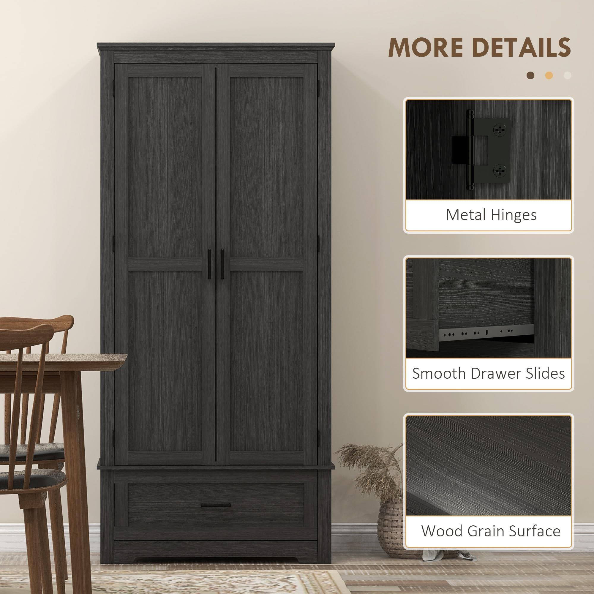 69" Tall Kitchen Pantry Storage Cabinet, Farmhouse Freestanding Pantry Cabinet with 2 Doors, Drawer and Adjustable Shelves, Cupboard for Dining Room