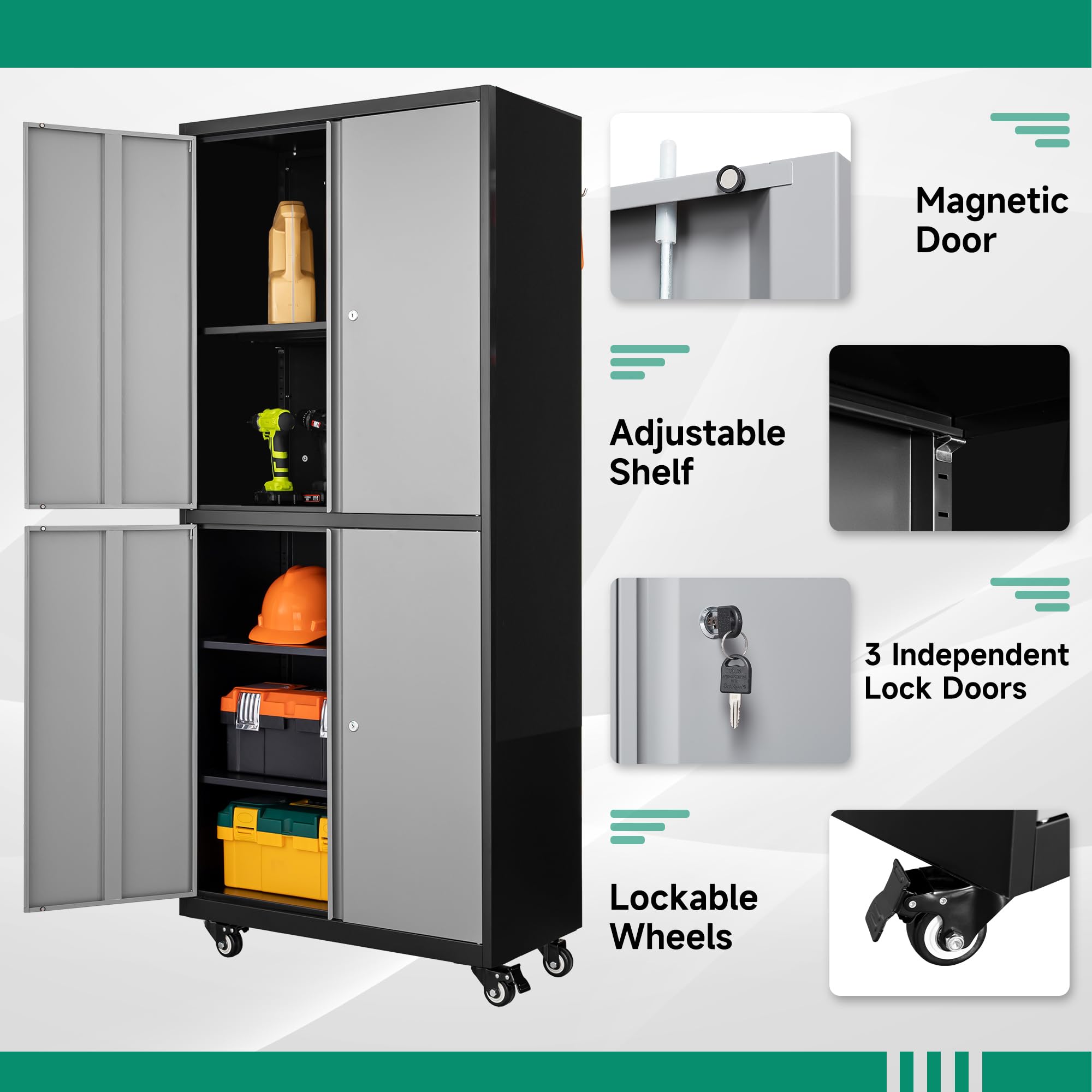 Metal Garage Storage Cabinets with Lock Door and Adjustable Shelves, Steel Tool Cabinets for Home,Office,Warehouse Organisieren