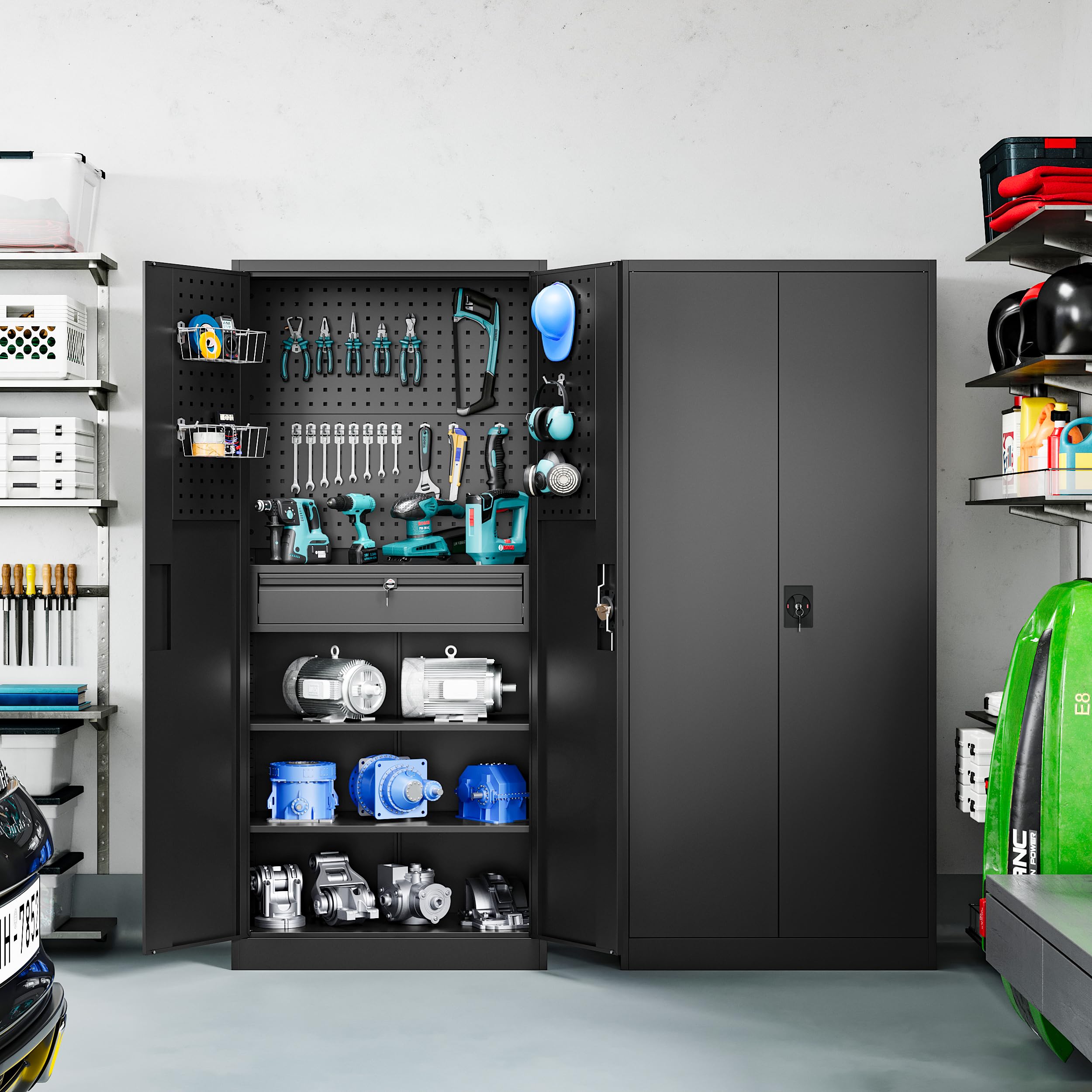Metal Garage Storage Cabinets with Lock Door and Adjustable Shelves, Steel Tool Cabinets for Home,Office,Warehouse Organisieren