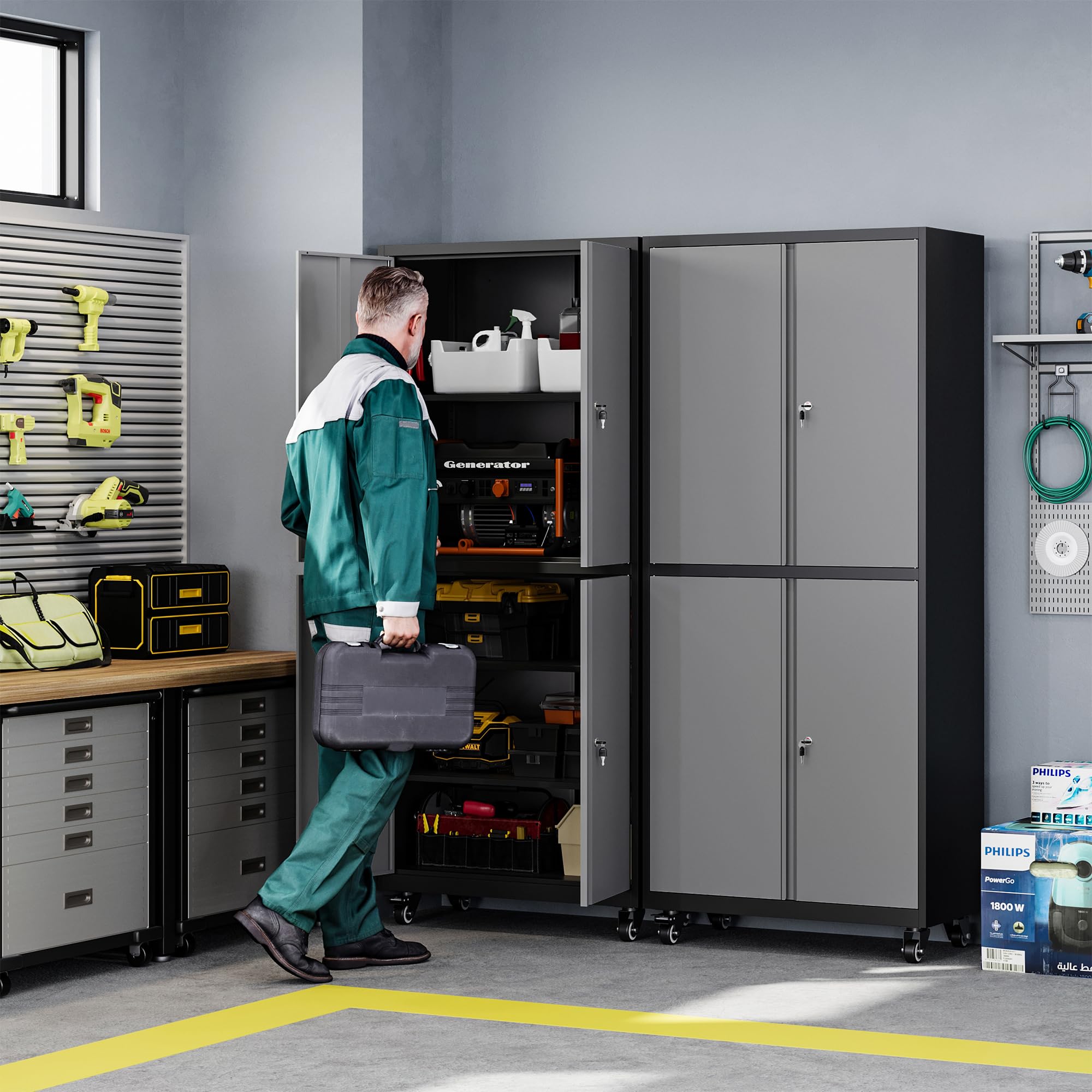 Metal Garage Storage Cabinets with Lock Door and Adjustable Shelves, Steel Tool Cabinets for Home,Office,Warehouse Organisieren