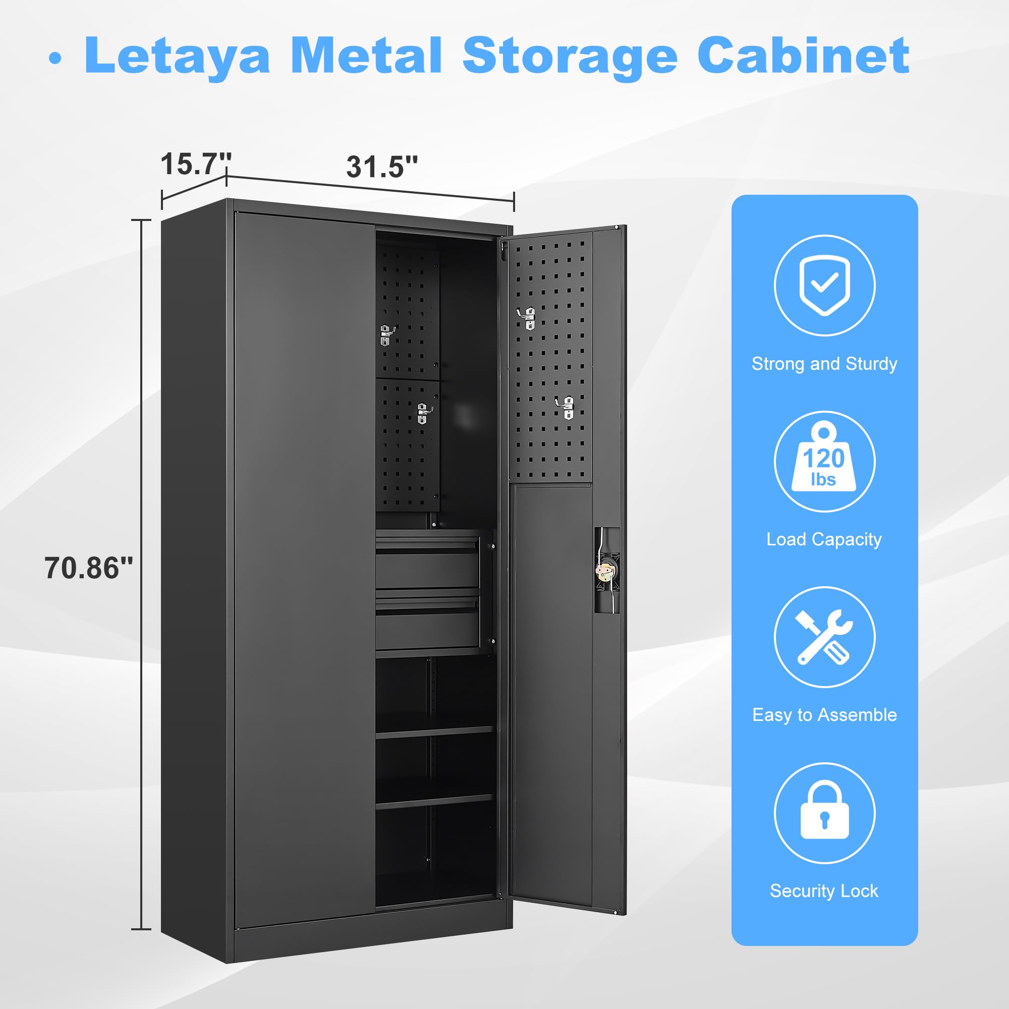 Metal Garage Storage Cabinets with Lock Door and Adjustable Shelves, Steel Tool Cabinets for Home,Office,Warehouse Organisieren