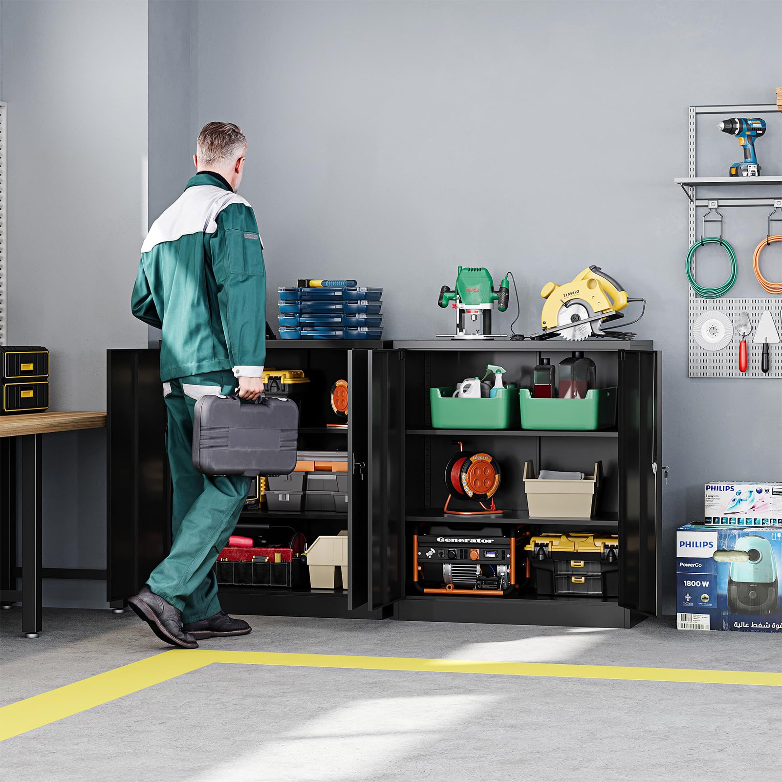 Metal Garage Storage Cabinets with Lock Door and Adjustable Shelves, Steel Tool Cabinets for Home,Office,Warehouse Organisieren