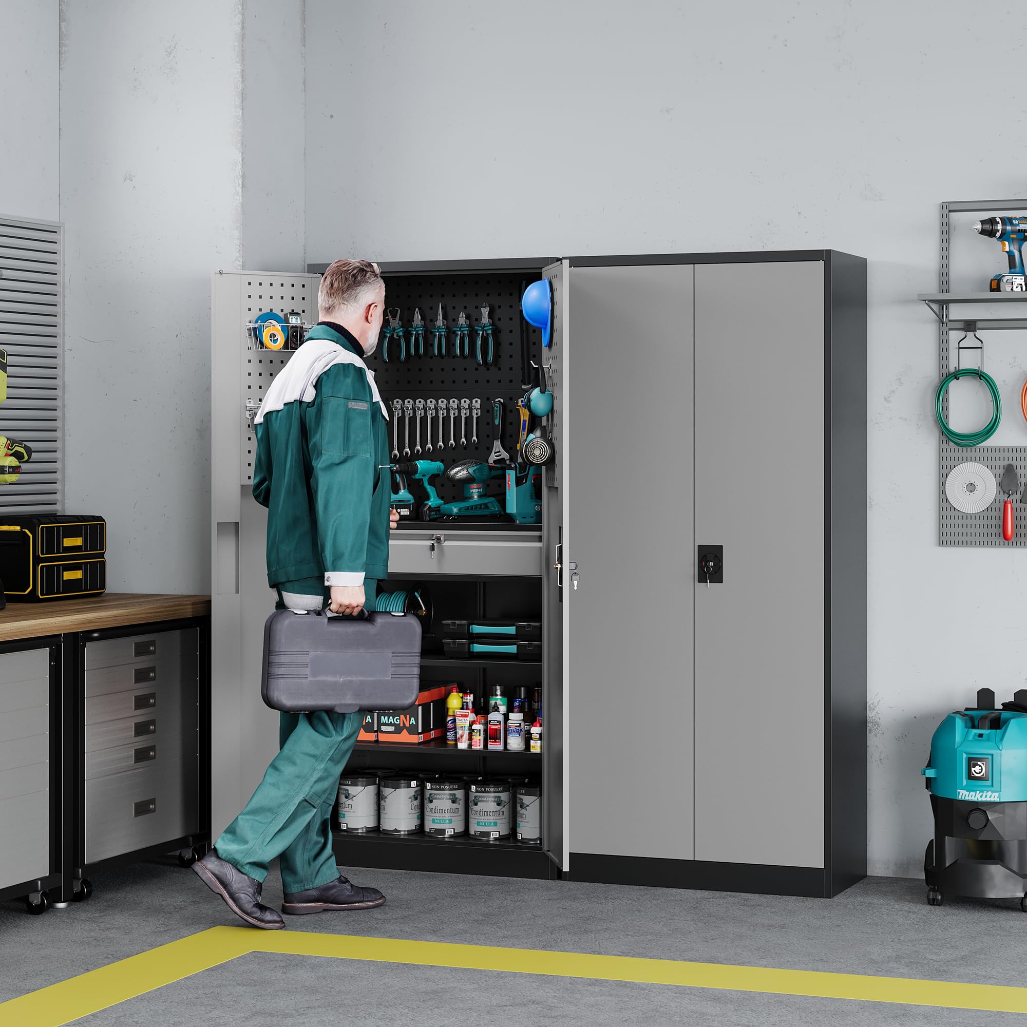 Metal Garage Storage Cabinets with Lock Door and Adjustable Shelves, Steel Tool Cabinets for Home,Office,Warehouse Organisieren