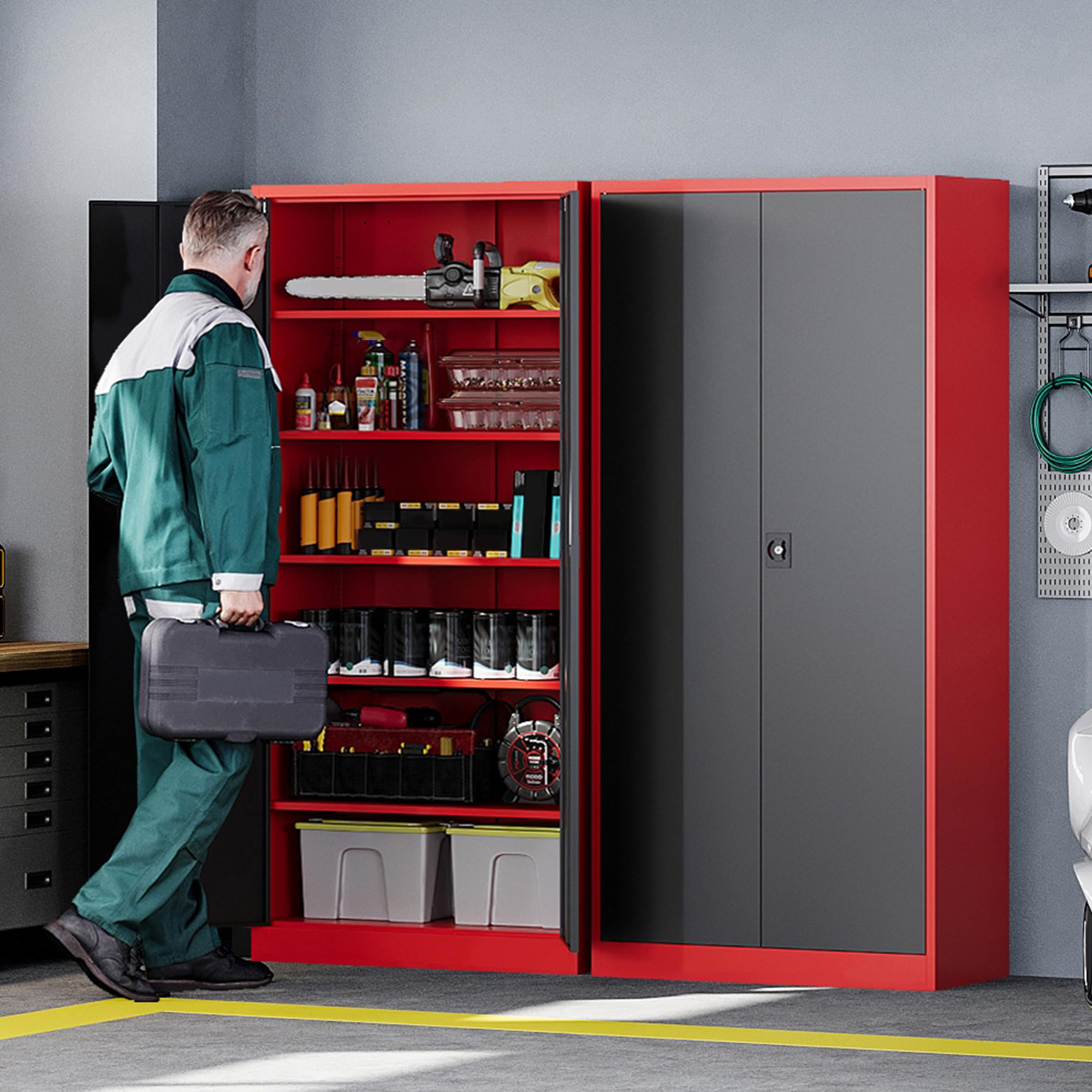 Metal Garage Storage Cabinets with Lock Door and Adjustable Shelves, Steel Tool Cabinets for Home,Office,Warehouse Organisieren