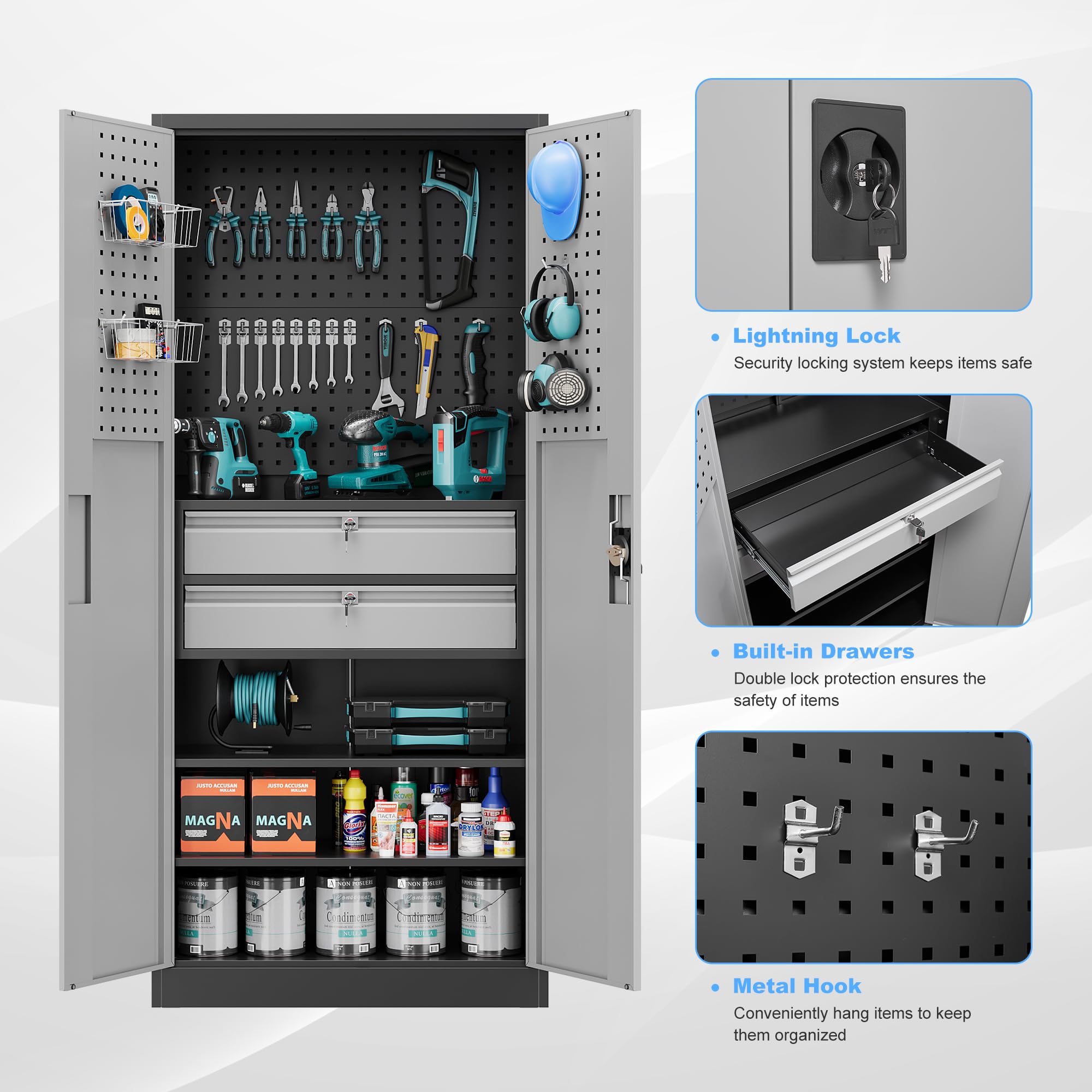 Metal Garage Storage Cabinets with Lock Door and Adjustable Shelves, Steel Tool Cabinets for Home,Office,Warehouse Organisieren