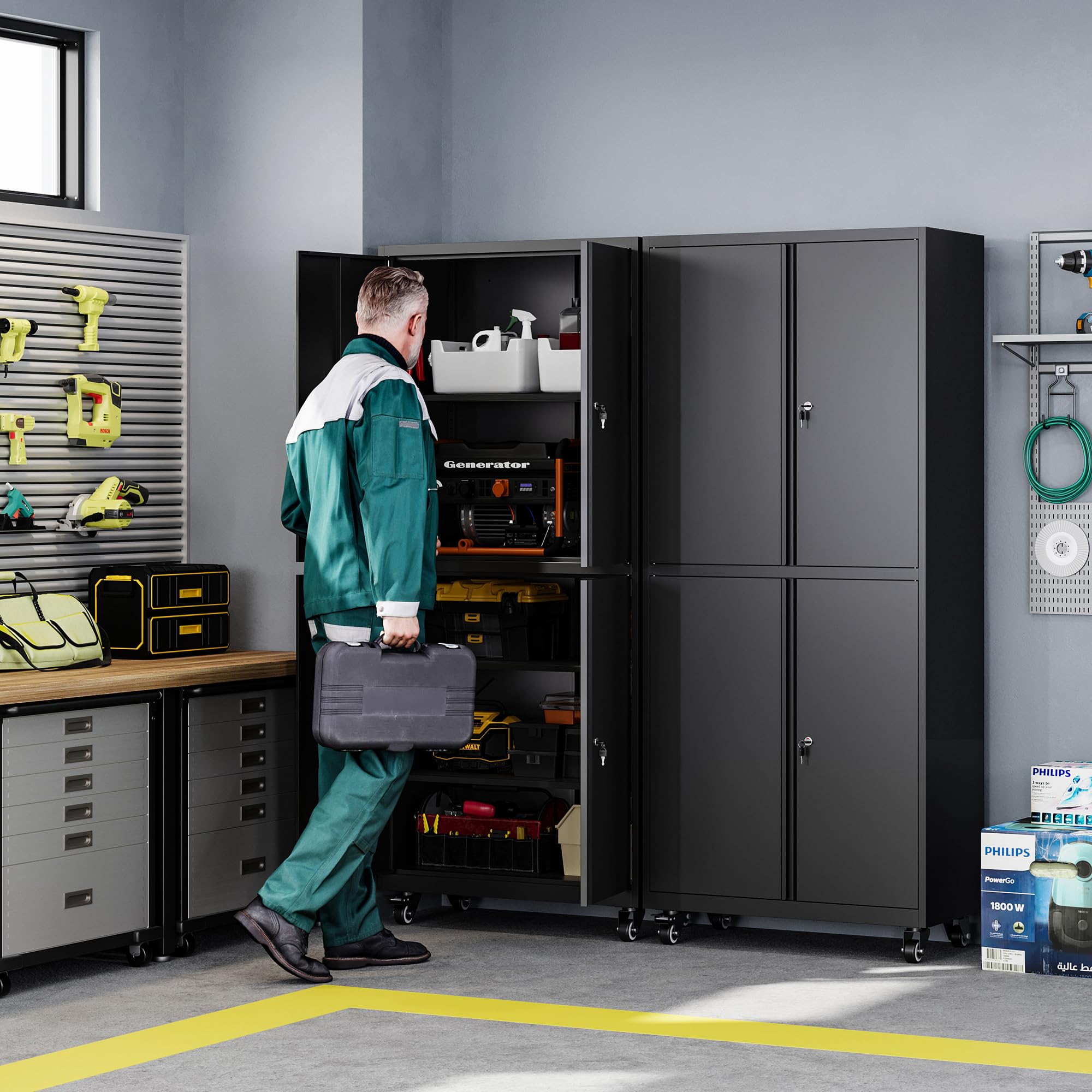 Metal Garage Storage Cabinets with Lock Door and Adjustable Shelves, Steel Tool Cabinets for Home,Office,Warehouse Organisieren