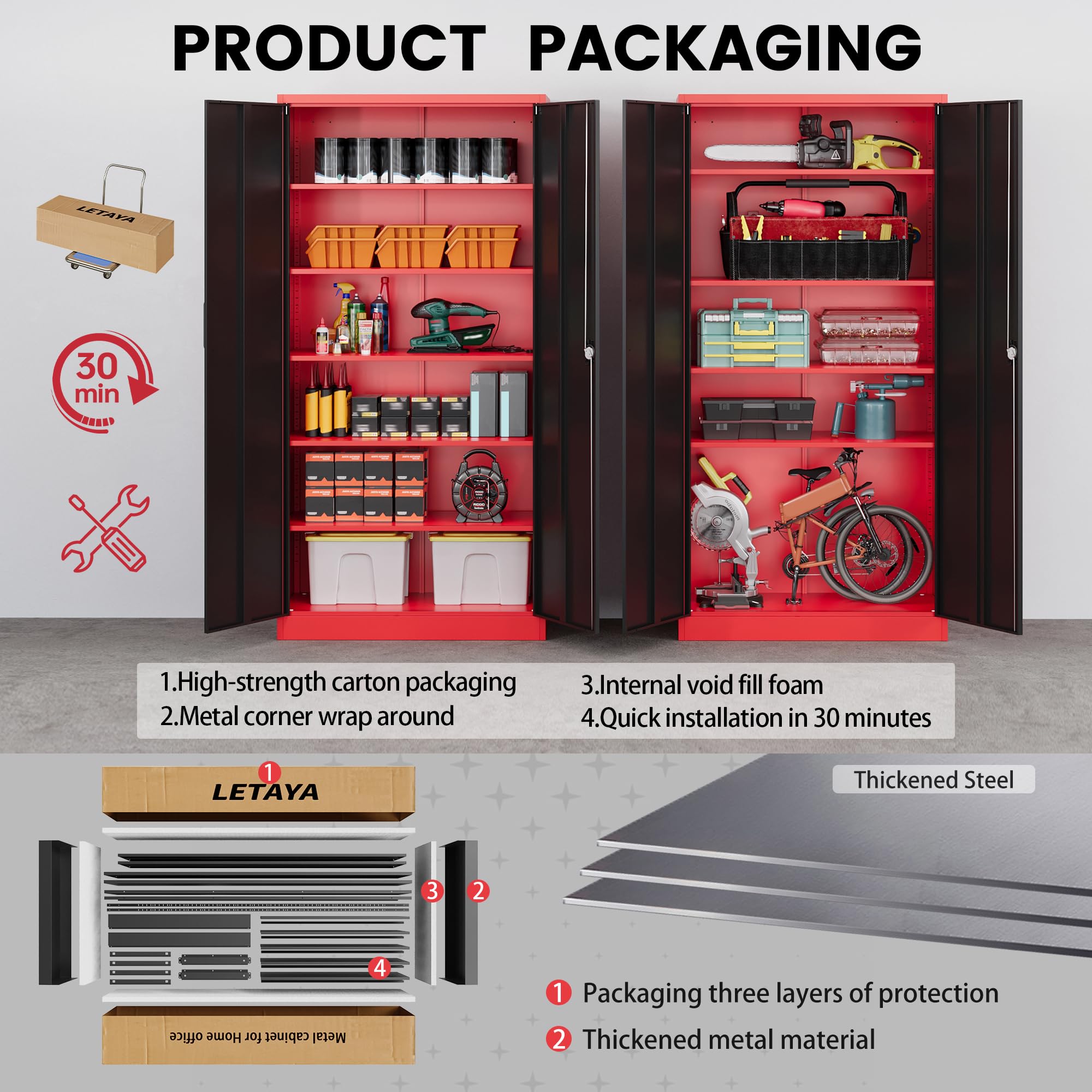 Metal Garage Storage Cabinets with Lock Door and Adjustable Shelves, Steel Tool Cabinets for Home,Office,Warehouse Organisieren