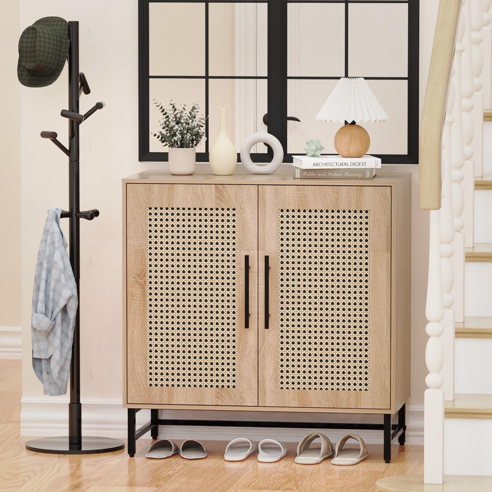 Storage Cabinet with Doors, White Accent Cabinet, Modern Free Standing Cabinet, Sideboard with Metal Base for Bedroom, Living Room, Kitchen and Office