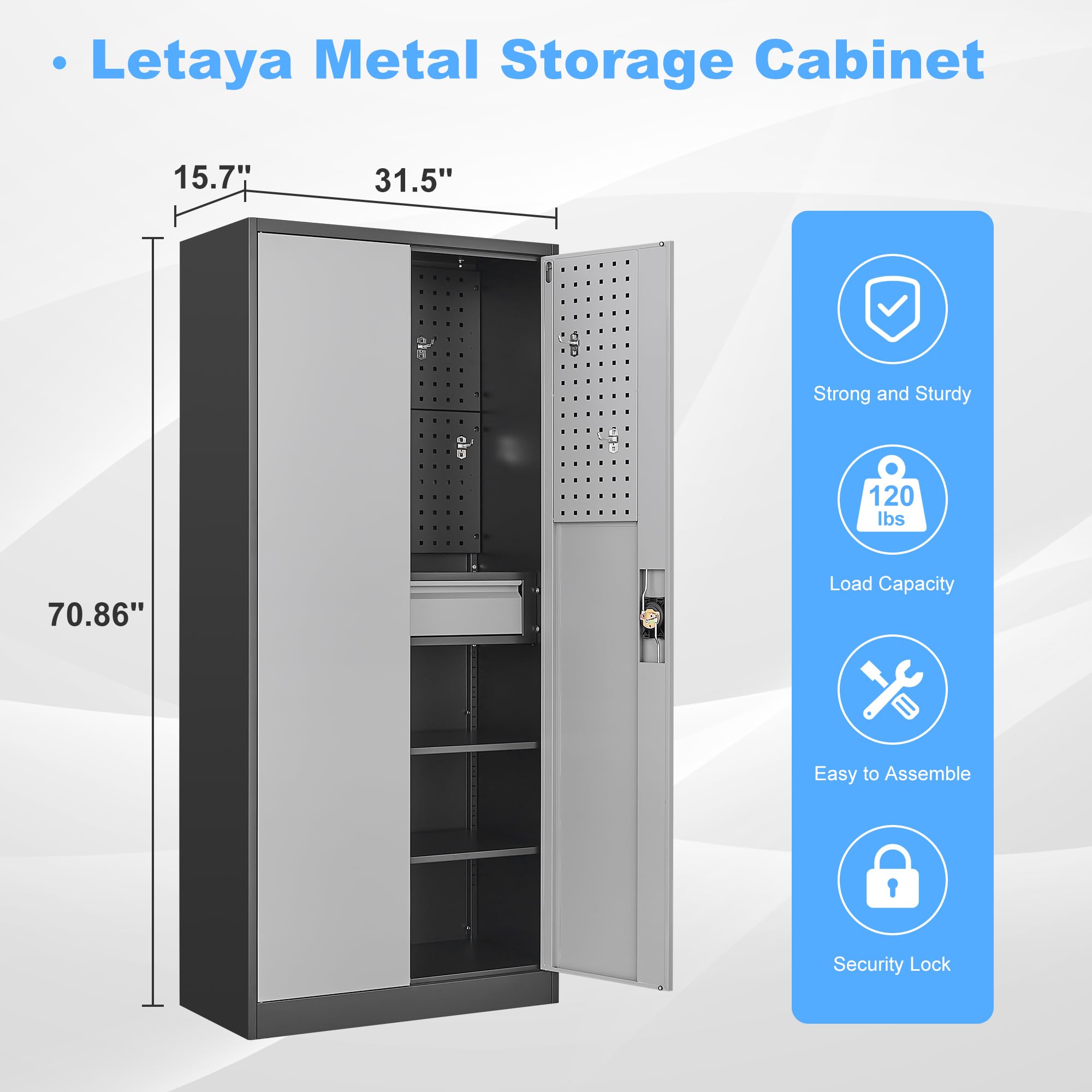 Metal Garage Storage Cabinets with Lock Door and Adjustable Shelves, Steel Tool Cabinets for Home,Office,Warehouse Organisieren