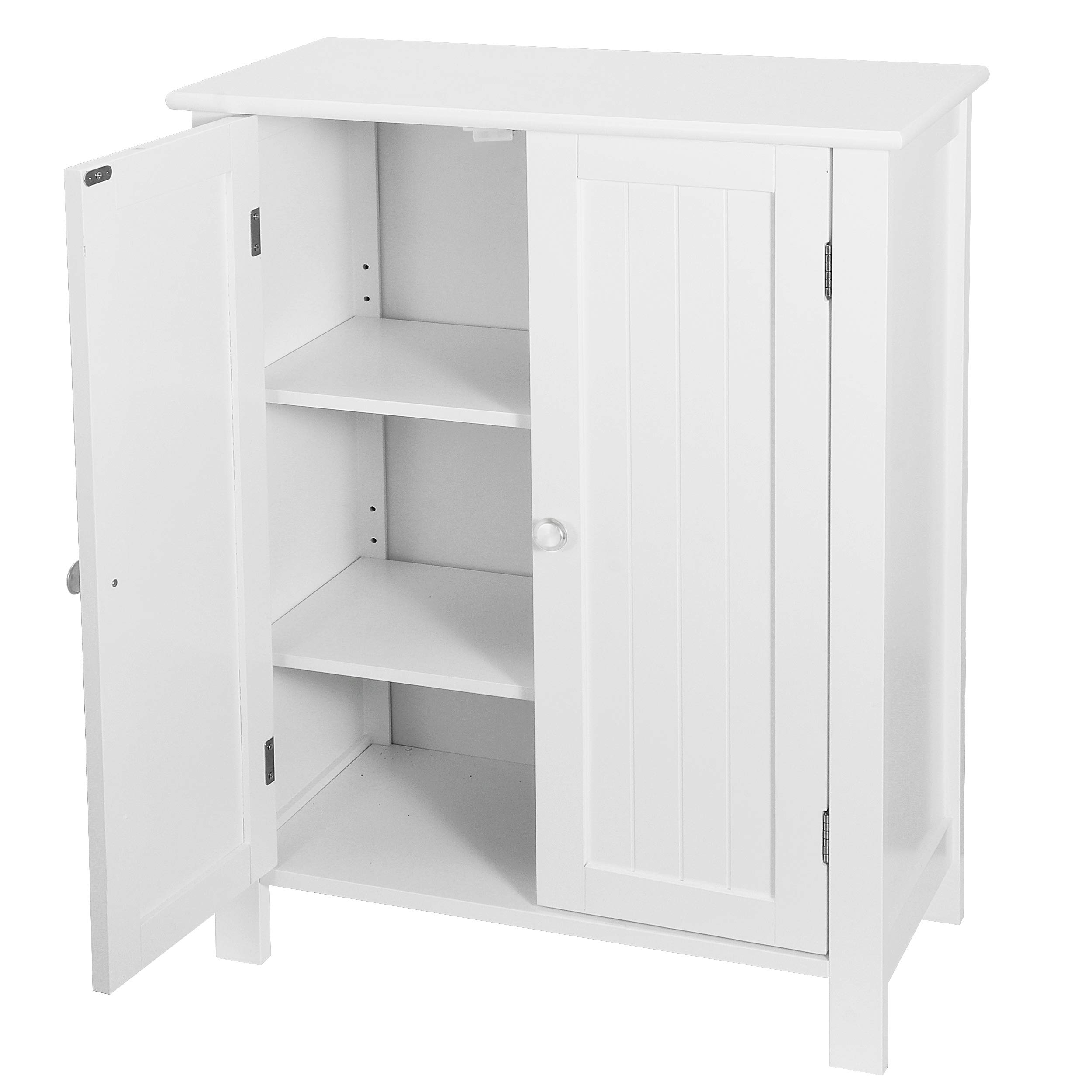 改SUPER DEAL Modern Bathroom Floor Storage Cabinet with Adjustable Shelf and Double Door Rust Proof, Living Room Modern Home Furniture Storage Organizer Cabinet