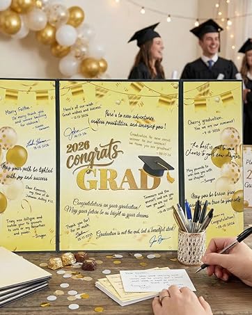 2026 Graduation Decorations Class of 2026 Guest Book – Orange Sign in Book Alternative 18x12 Inch Tri-Fold Signature Board for High School College Party Congrats Grad Keepsake Orange