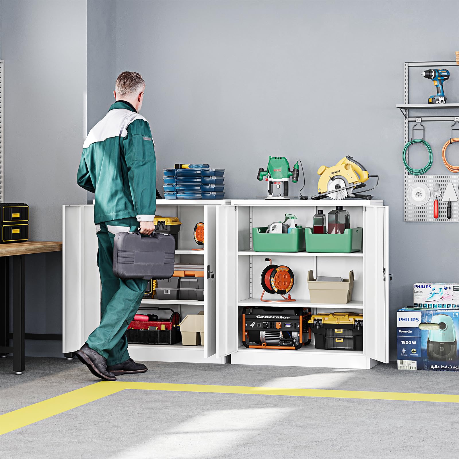 Metal Garage Storage Cabinets with Lock Door and Adjustable Shelves, Steel Tool Cabinets for Home,Office,Warehouse Organisieren