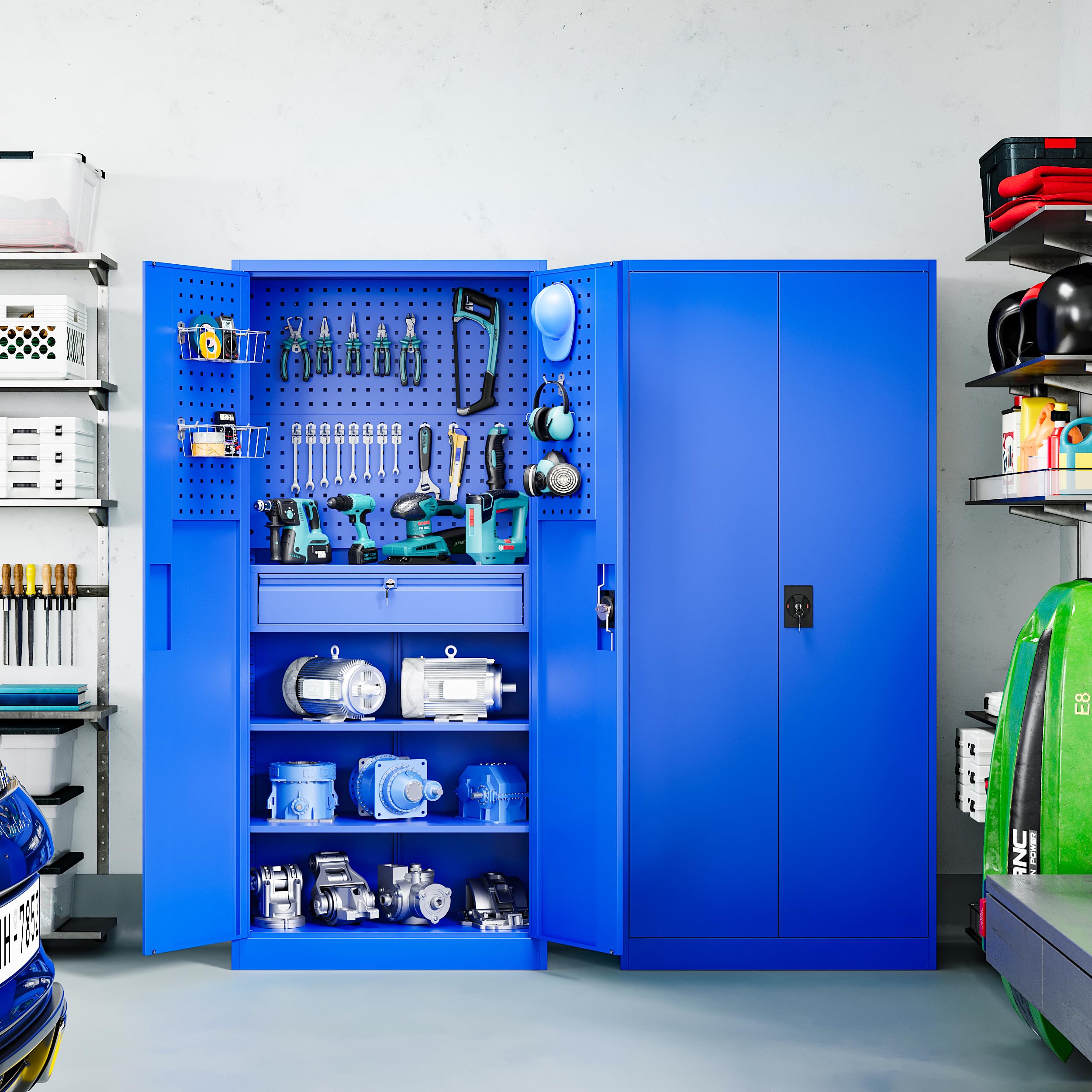 Metal Garage Storage Cabinets with Lock Door and Adjustable Shelves, Steel Tool Cabinets for Home,Office,Warehouse Organisieren