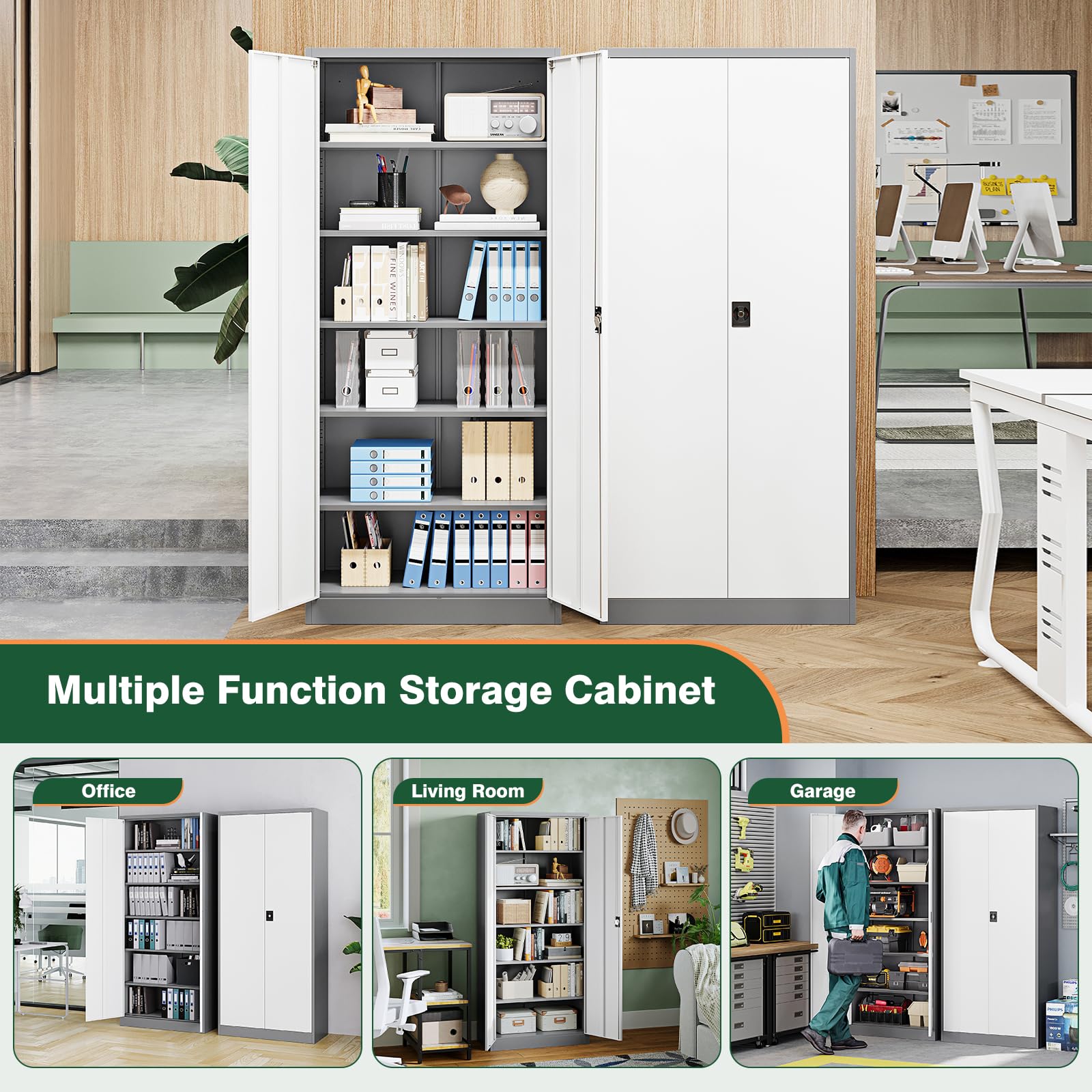 Metal Garage Storage Cabinets with Lock Door and Adjustable Shelves, Steel Tool Cabinets for Home,Office,Warehouse Organisieren