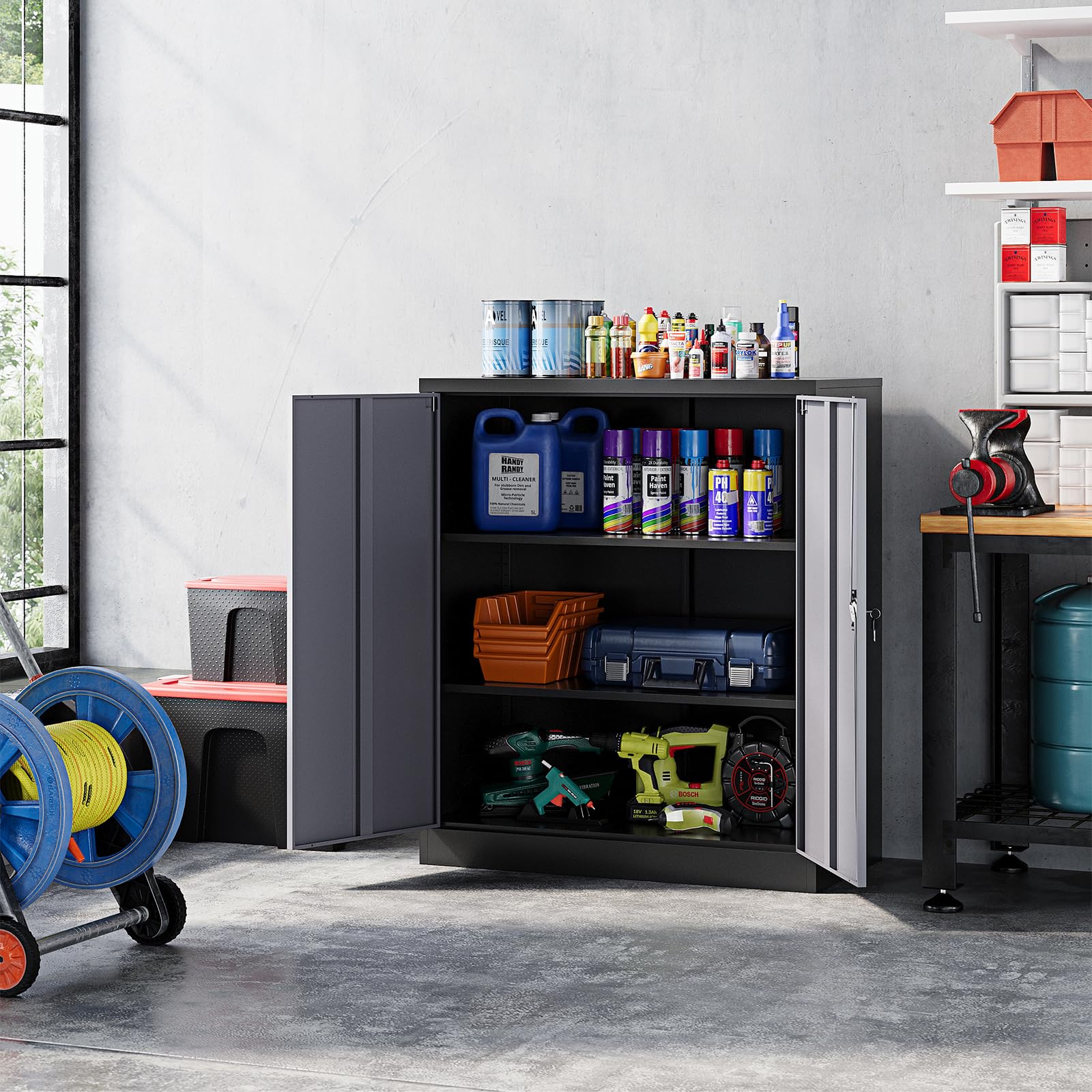 Metal Garage Storage Cabinets with Lock Door and Adjustable Shelves, Steel Tool Cabinets for Home,Office,Warehouse Organisieren