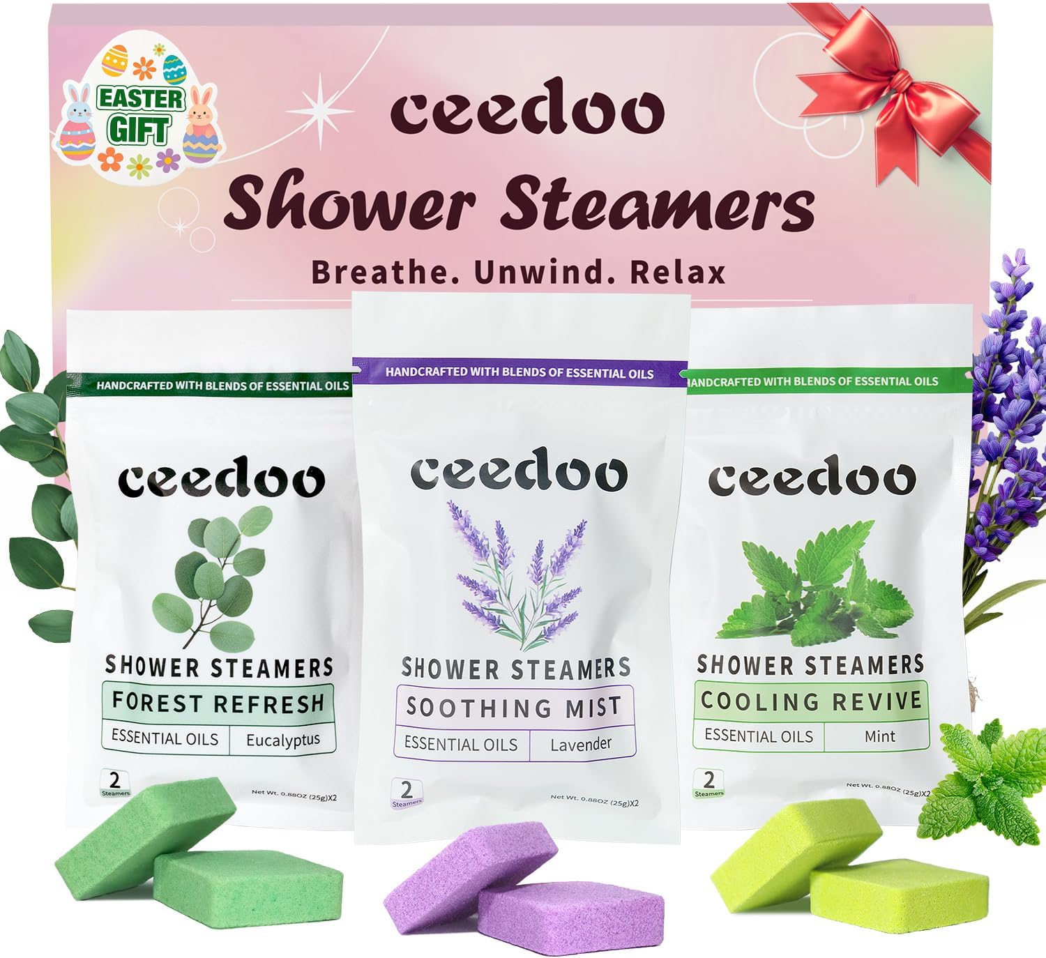 Shower Steamers Aromatherapy 6 Pack - Easter Basket Stuffers for Teens & Adults, Birthday Gifts for Women - Natural Essential Oil Shower Bombs for Stress Relief & Relaxation, Home Spa Self-Care