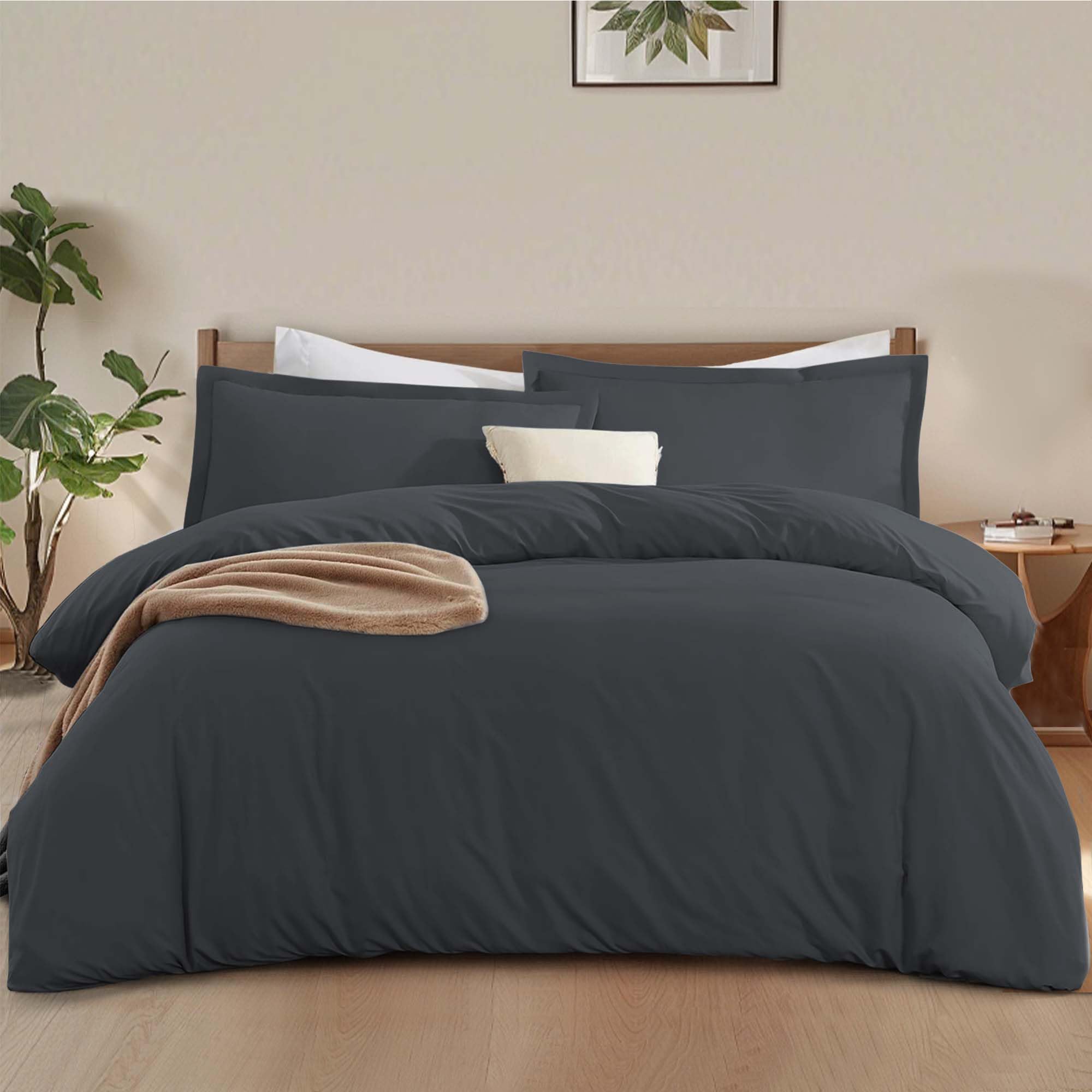 Duvet Cover with Button Closure, Soft and Breathable Microfiber Double Brushed Duvet Cover and Pillow Shams
