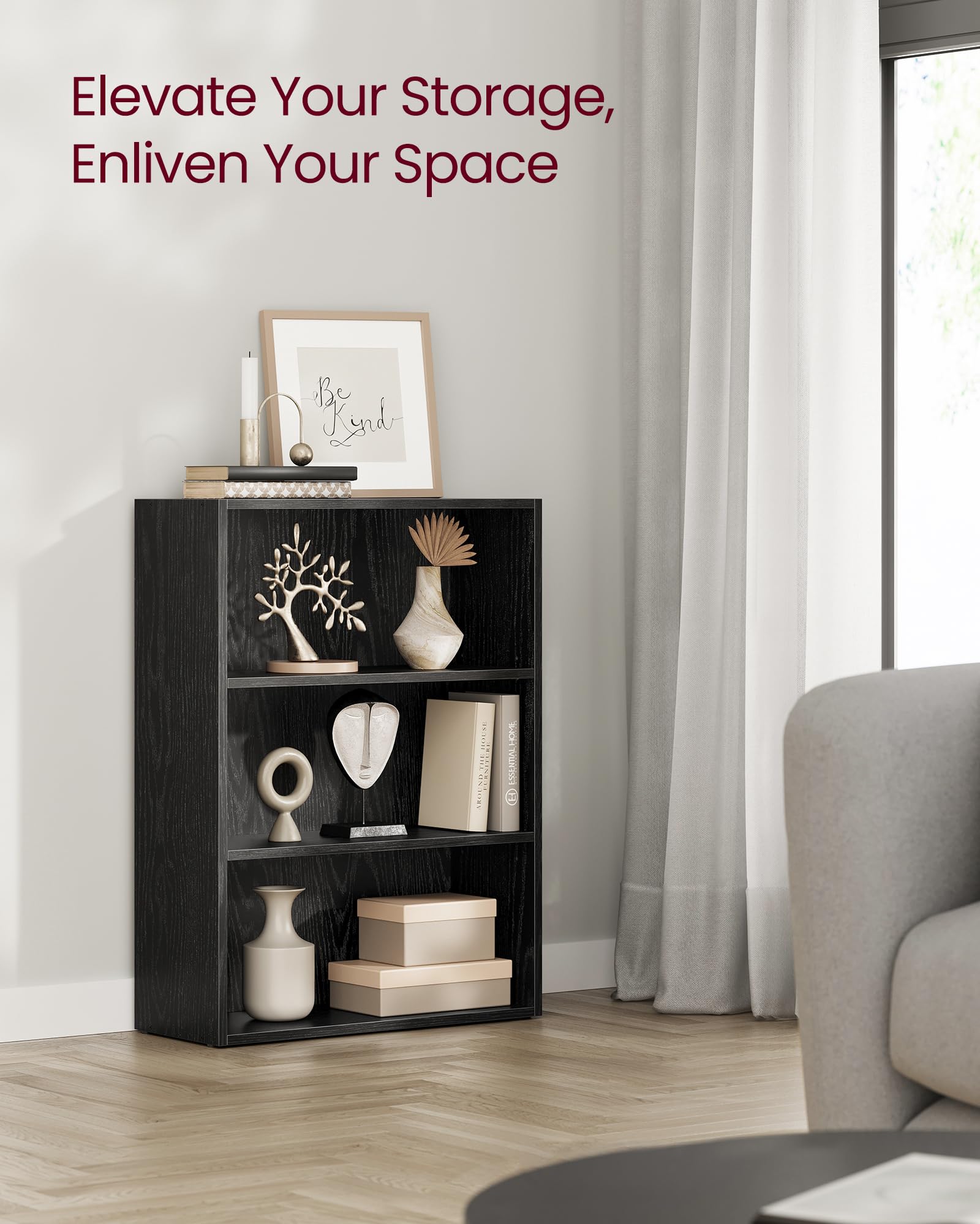 Bookshelf,  5-Tier Open Bookcase with Adjustable Storage Shelves, Floor Standing Unit