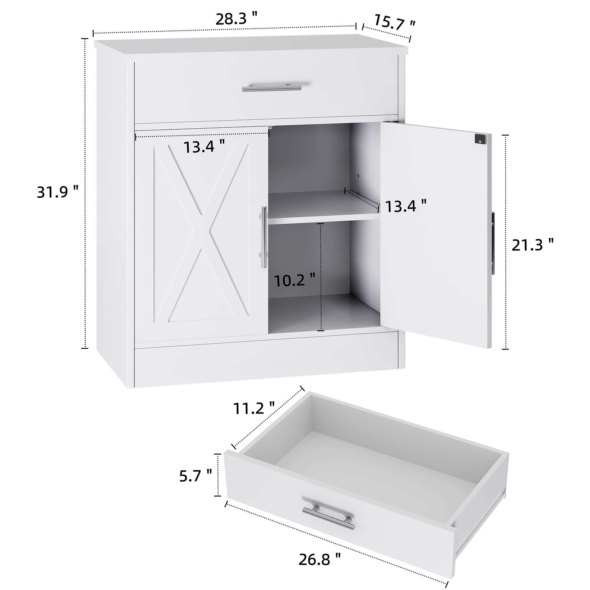 改Shintenchi Modern Farmhouse Sideboard Buffet Cabinet with Storage with 3 Doors,42" Barn Doors Buffet Cabinet with Storage, Wood Coffee Bar Cabinet with Adjustable Shelf for Kitchen Living Room,White