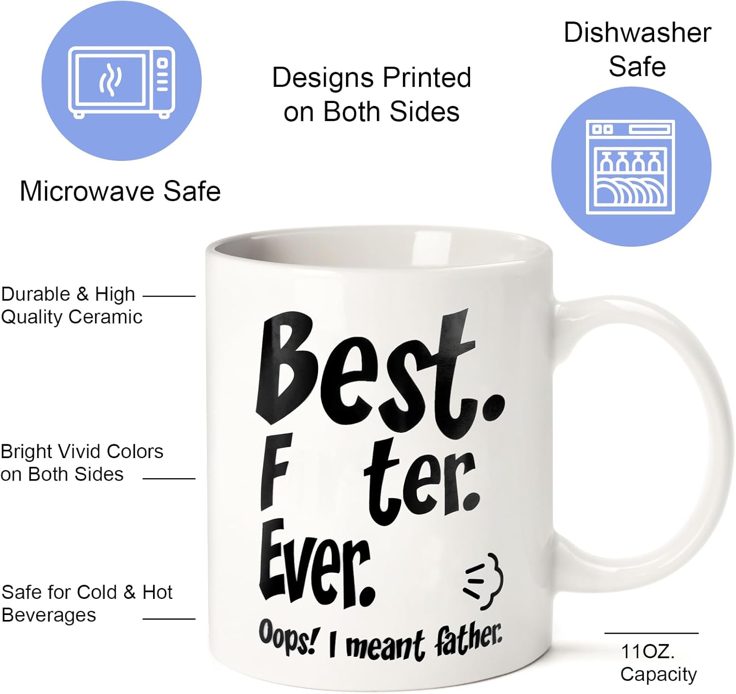 Fathers Day Funny Gifts for Dad Husband Him from Daughter Son Kids Wife - 11 OZ Ceramic Coffee Mug - Stocking Stuffers for Christmas Xmas,Birthday, Anniversary Gag Presents Ideas for PaPa Step Dad