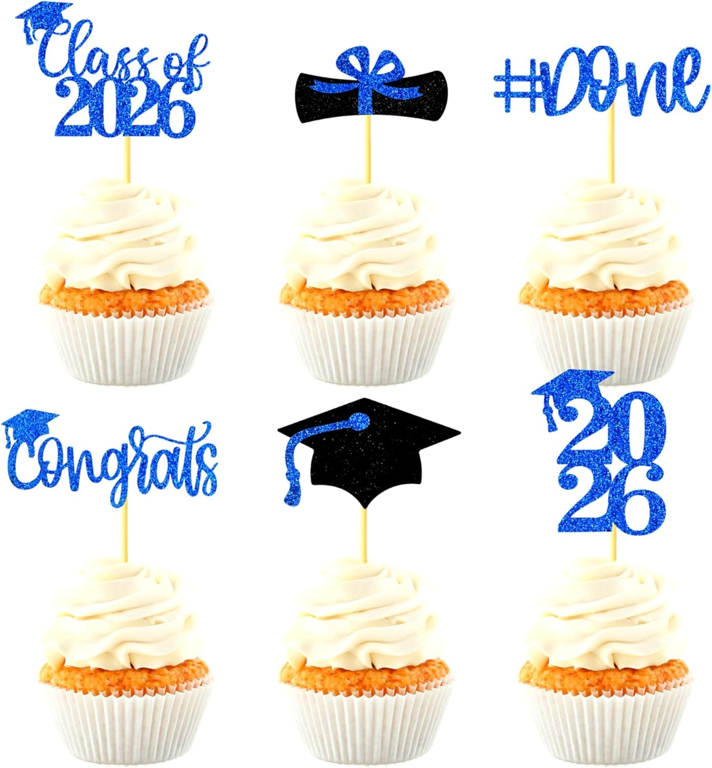 Graduation Decorations 2026-24Pcs Glitter Graduation Cupcake Toppers for Class of 2026 Party Decorations
