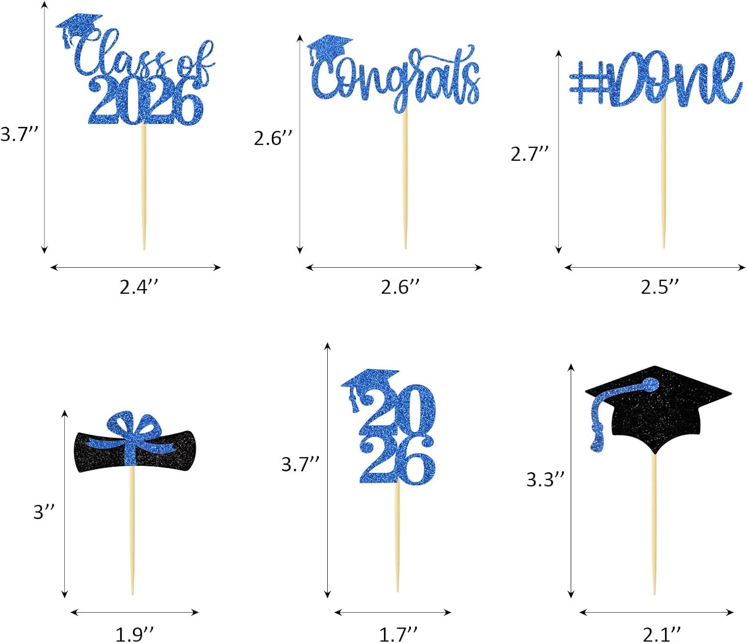 Graduation Decorations 2026-24Pcs Glitter Graduation Cupcake Toppers for Class of 2026 Party Decorations
