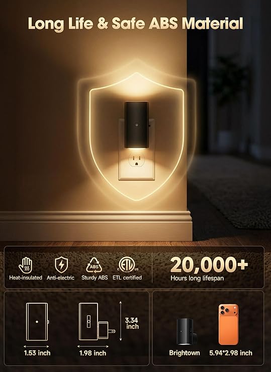 Brightown 2 Pack Night Lights Plug Into Wall, Modern Night Light with Rotating Plug, Dusk to Dawn Sensor, 0-100LM Stepless Dimming Nightlights, Home Decor for Hallway Bedroom Bathroom, Soft White