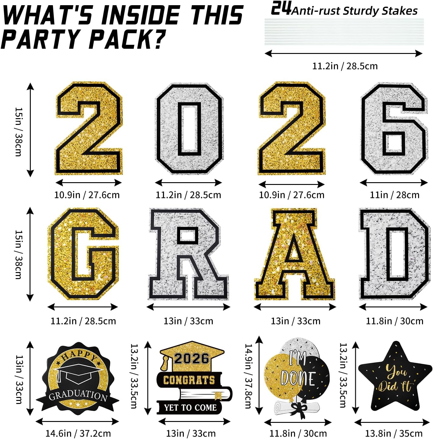 Graduation Decorations 12Pcs Waterproof Black Graduation Yard Signs Class of 2026 Outdoor Congrats Grad Sign with Stakes for Garden Lawn Yard College High School Graduation Party Decorations