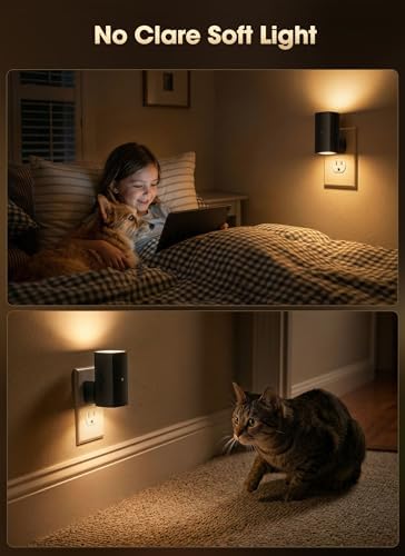Brightown 2 Pack Night Lights Plug Into Wall, Modern Night Light with Rotating Plug, Dusk to Dawn Sensor, 0-100LM Stepless Dimming Nightlights, Home Decor for Hallway Bedroom Bathroom, Soft White
