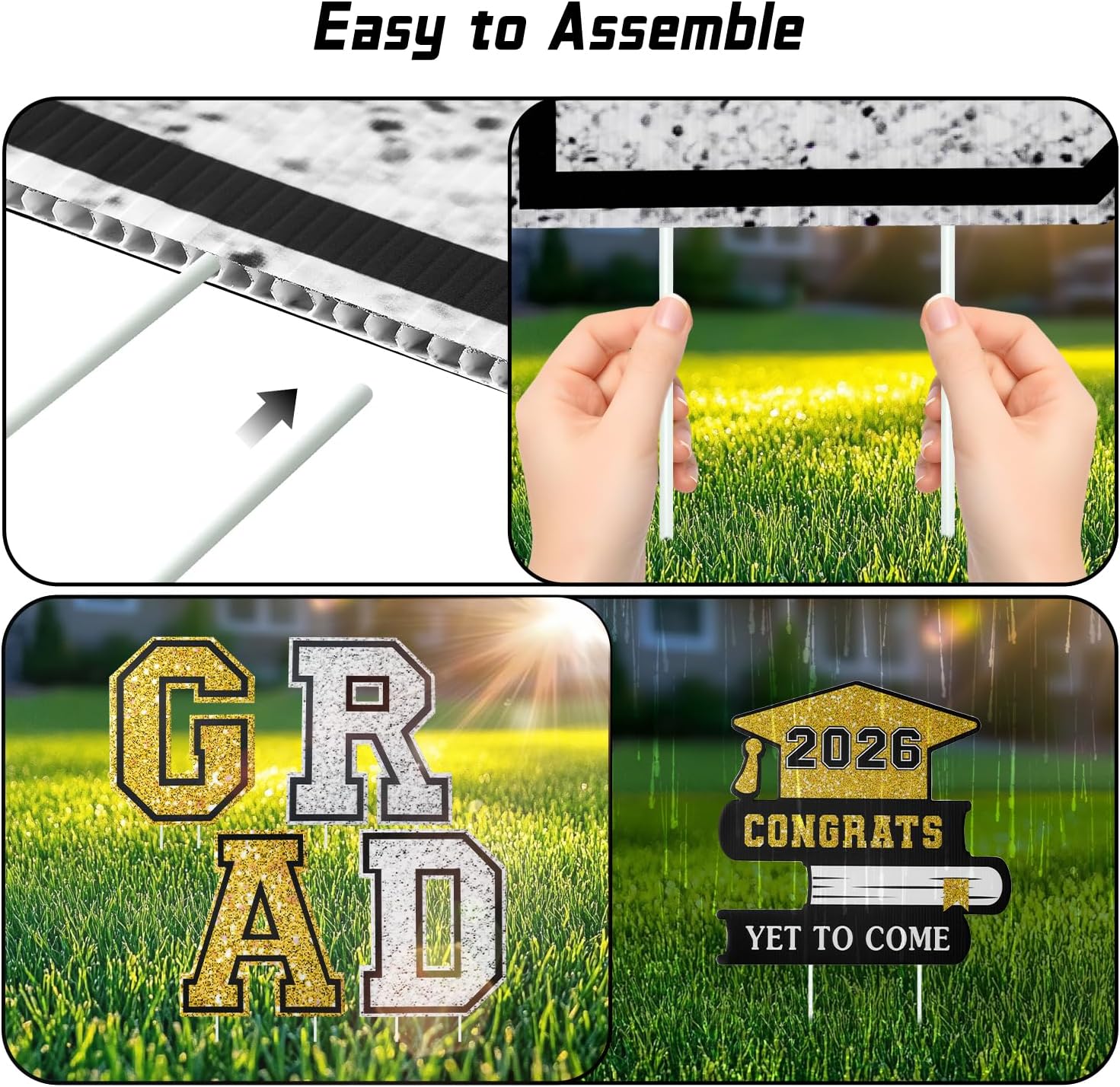 Graduation Decorations 12Pcs Waterproof Black Graduation Yard Signs Class of 2026 Outdoor Congrats Grad Sign with Stakes for Garden Lawn Yard College High School Graduation Party Decorations