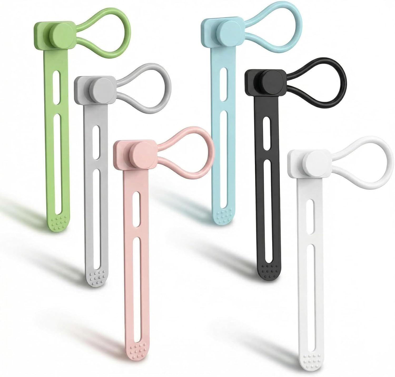 6 PCS Silicone Cable Ties - Reusable Cord Organizer with Hanging Loop, Adjustable Organizer Straps for Cords, Tools, Charger Cable, Kitchen Accessories, Home Office