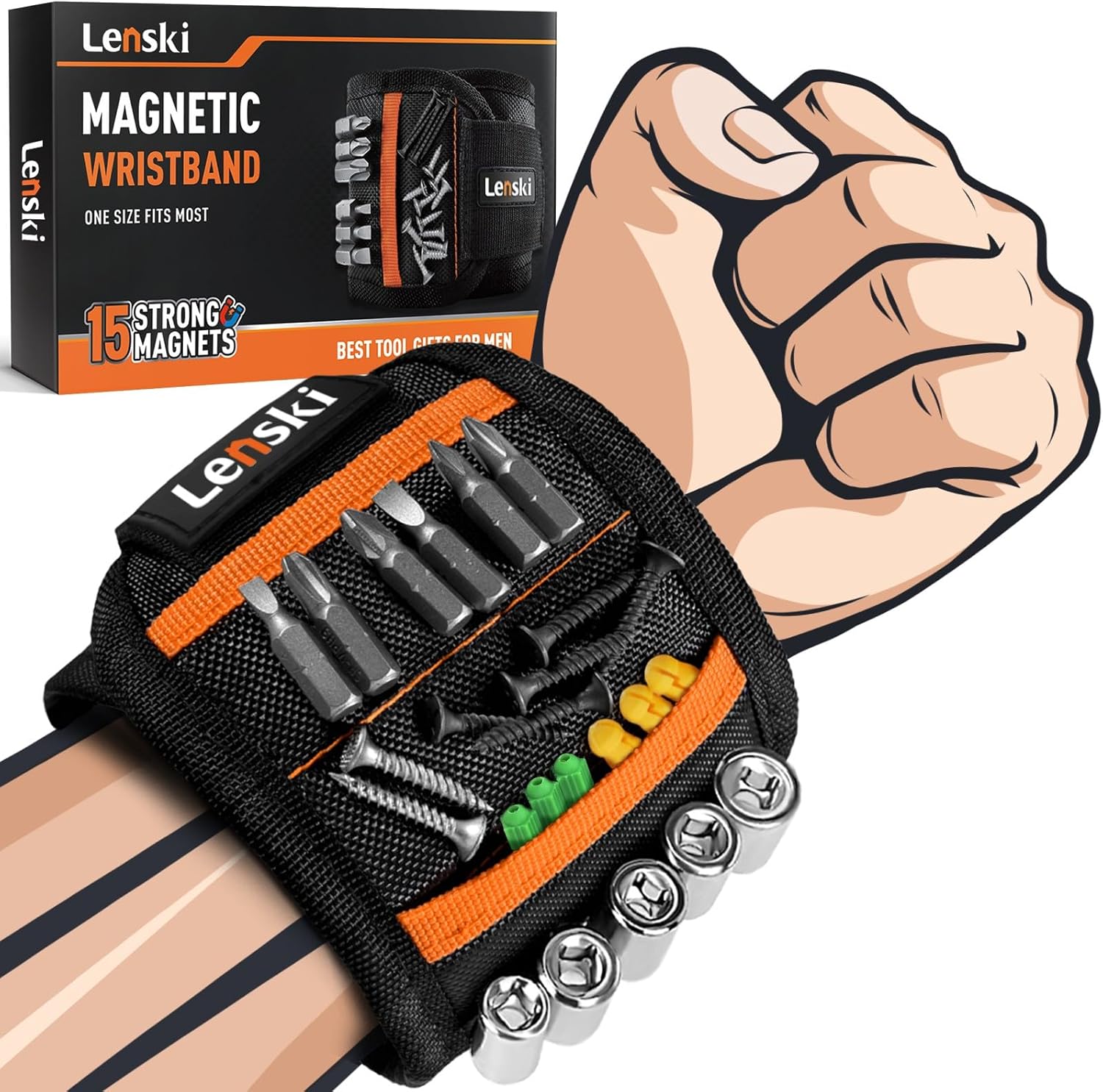 Lenski Gifts for Men, Magnetic Wristband Tool Belts for Men, Anniversary Birthday Gifts for Him,Wrist Magnetic Screw Holder with Strong Magnetic Holding Screws Tool, Cool Stuff Gadgets for Men