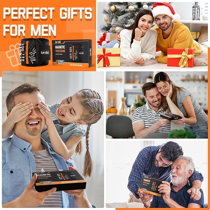 Lenski Gifts for Men, Magnetic Wristband Tool Belts for Men, Anniversary Birthday Gifts for Him,Wrist Magnetic Screw Holder with Strong Magnetic Holding Screws Tool, Cool Stuff Gadgets for Men