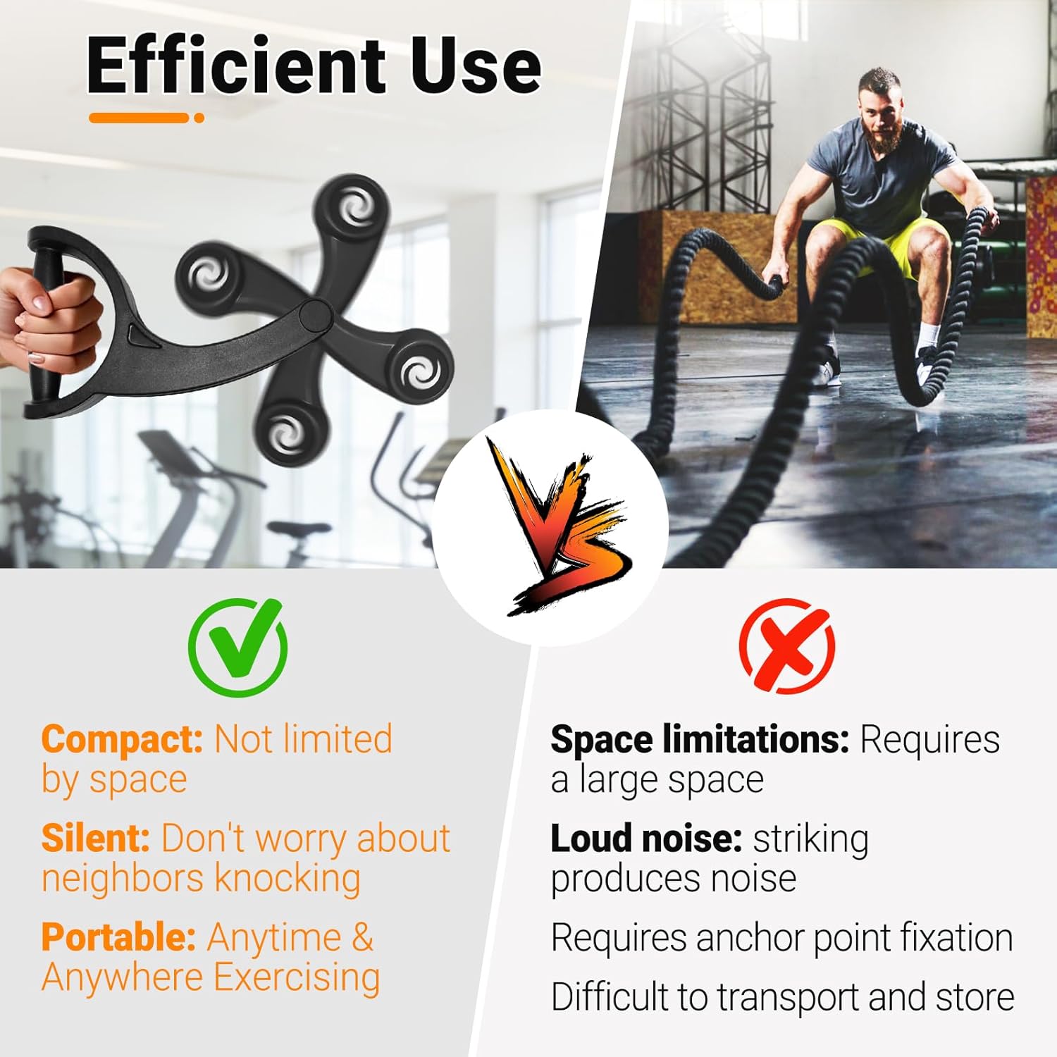Arm Workout for Men and Women Weighted Ropeless Battle Rope for Home Gym Arm Trainer Workout Fitness Equipment 360° Hand-Crank Forearm Trainer for Full-Body HIIT, Low-Impact Aerobic Training