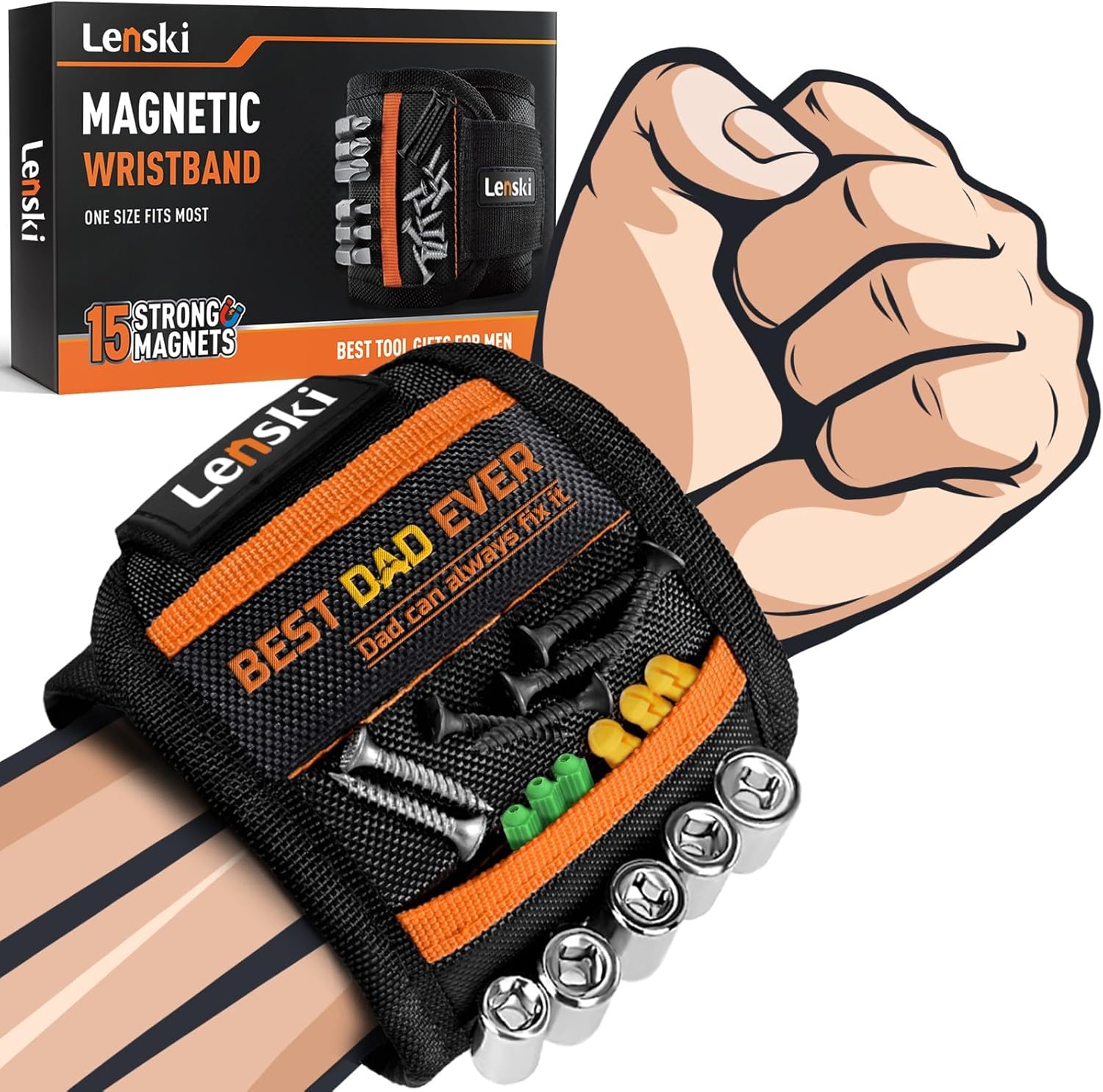 Lenski Gifts for Men, Magnetic Wristband Tool Belts for Men, Anniversary Birthday Gifts for Him,Wrist Magnetic Screw Holder with Strong Magnetic Holding Screws Tool, Cool Stuff Gadgets for Men