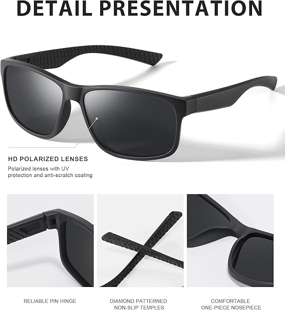 Polarized Sunglasses for Men Women, Lightweight Square Mens Sunglasses UV Protection for Driving Fishing Golf