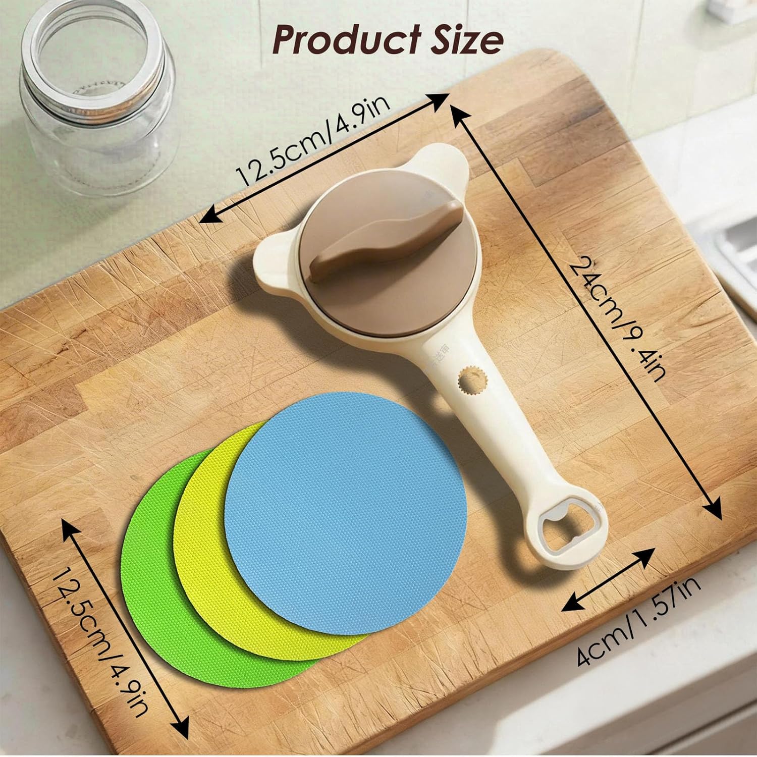 4 in 1 Multi-Purpose Jar Opener, Adjustable Stainless Steel Lid Remover for Seniors & Arthritis Sufferers, Jar Opener for Weak Hands with Bottle Cap Opener, Fits Kitchen Jars, Bottles & Cans (Beige)