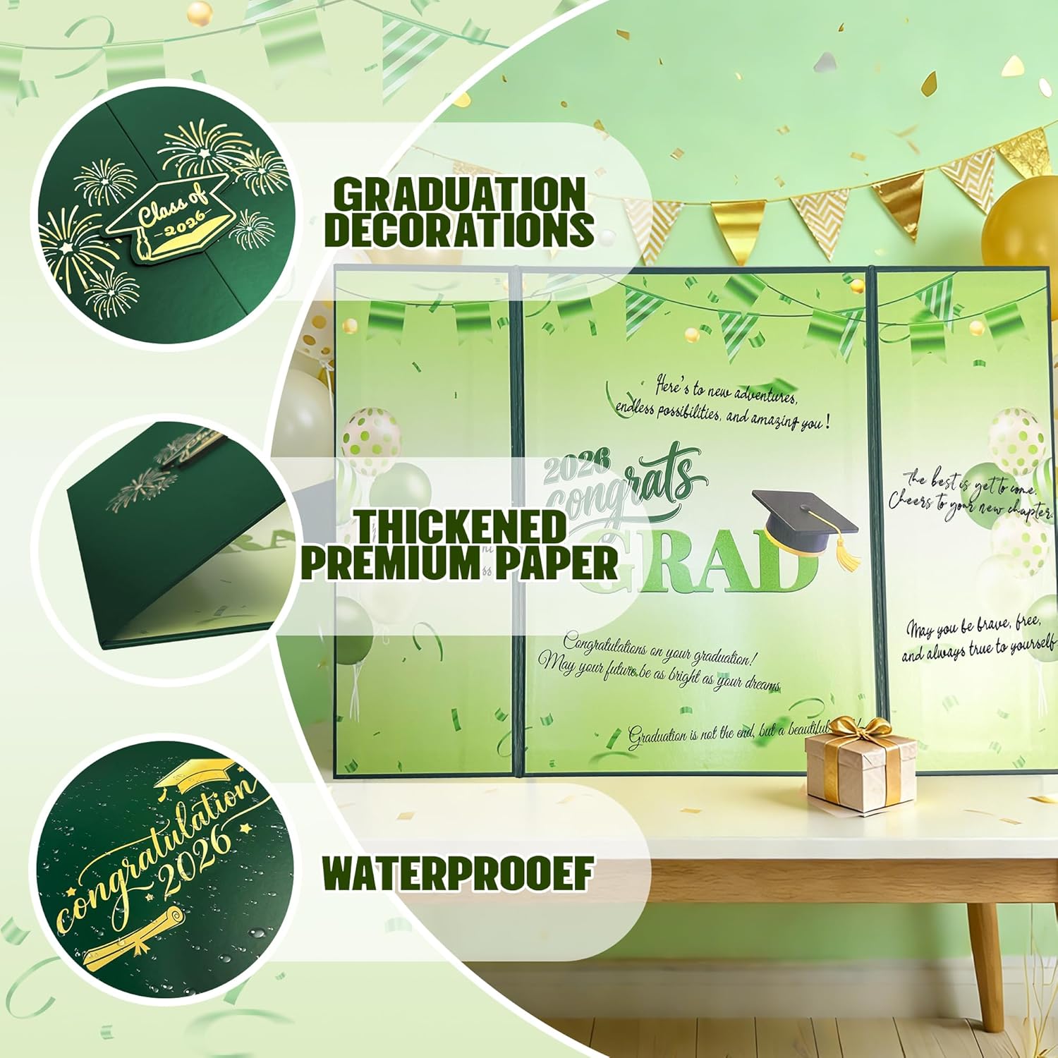 2026 Graduation Decorations Class of 2026 - Green Graduation Guest Book Sign in Board Graduation Signature Book for College & High School Party Supplies Graduation Gifts Green