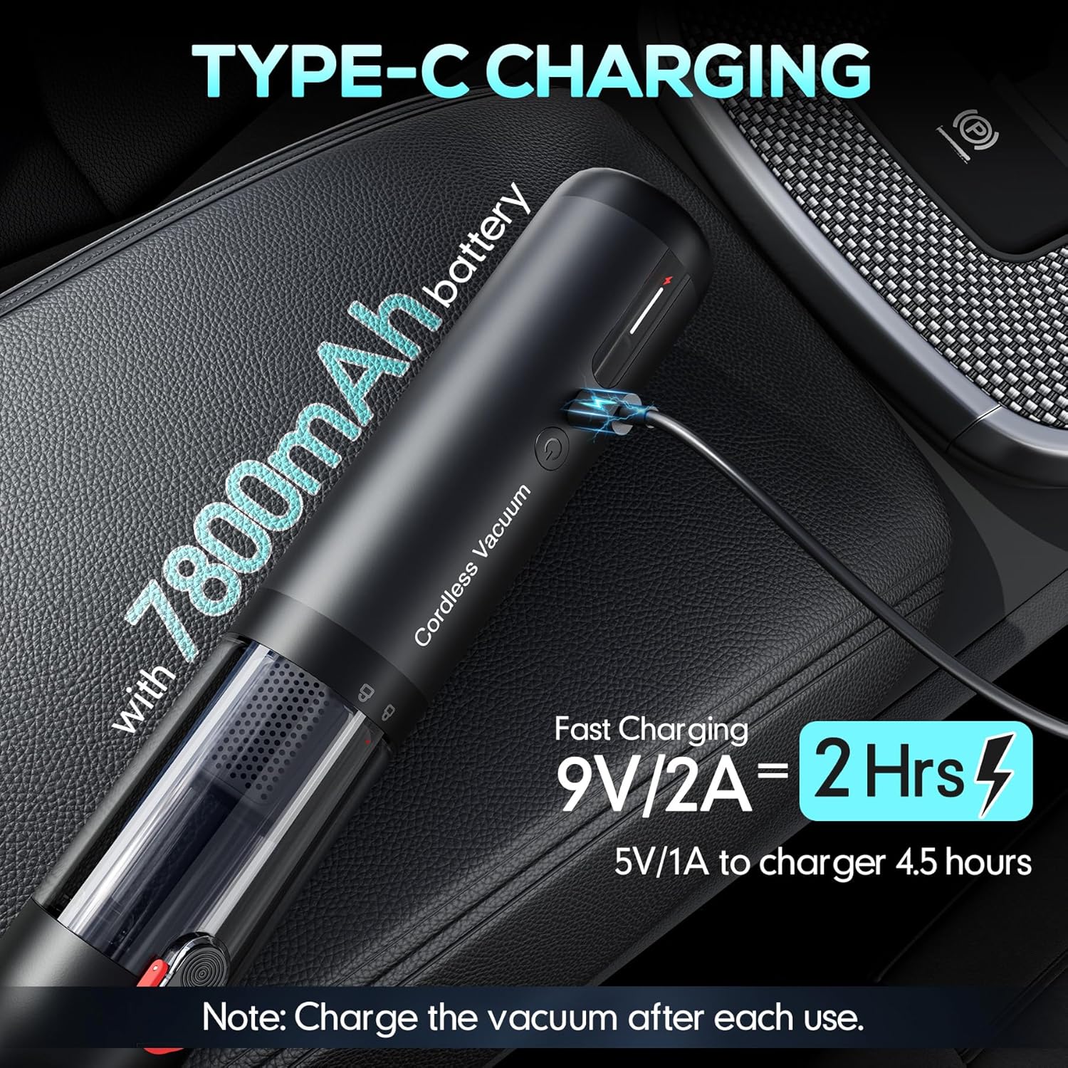 Handheld Car Vacuum Portable Cordless, Hand held Vacuum Cleaner with 21000 Pa Suction Power Air Duster for Car Cleaning, Home, Office, Pet Hair | Multi-Nozzle, Washable Filter
