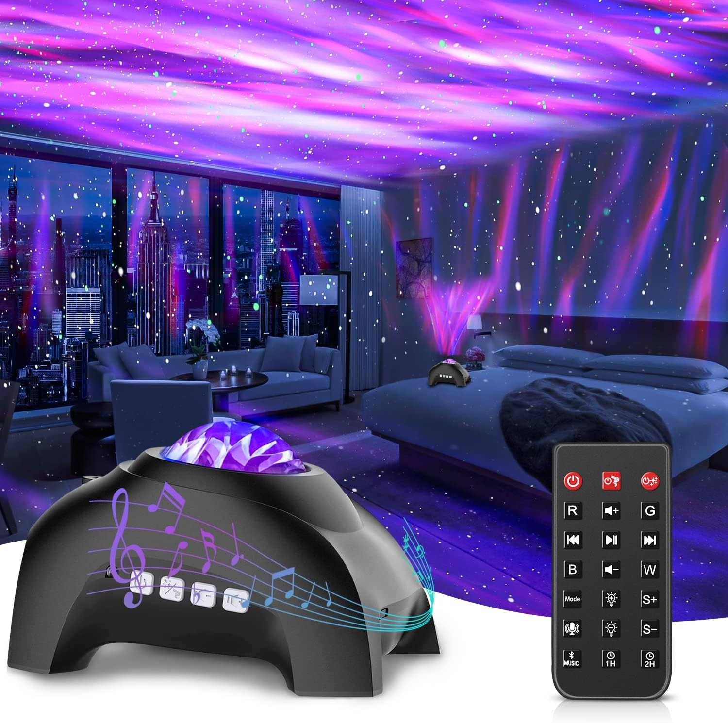 CIMELR Aurora Star Projector:33 Lights,Bluetooth Speaker,White Noise,Remote for Bedroom,Party,Gift