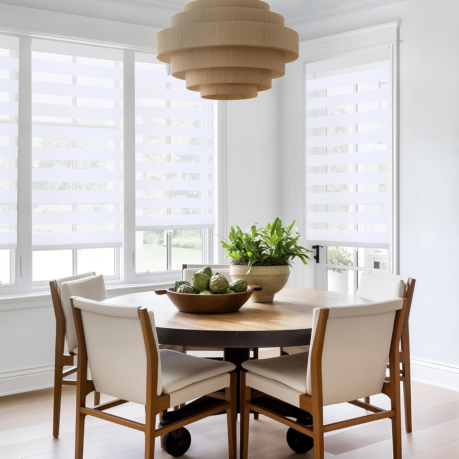 GHV Cordless Zebra Blinds for Windows Free-Stop Shades Light Filtering Dual Layer Light Control for Day and Night (White, 30 in (W) x 64 in (H))