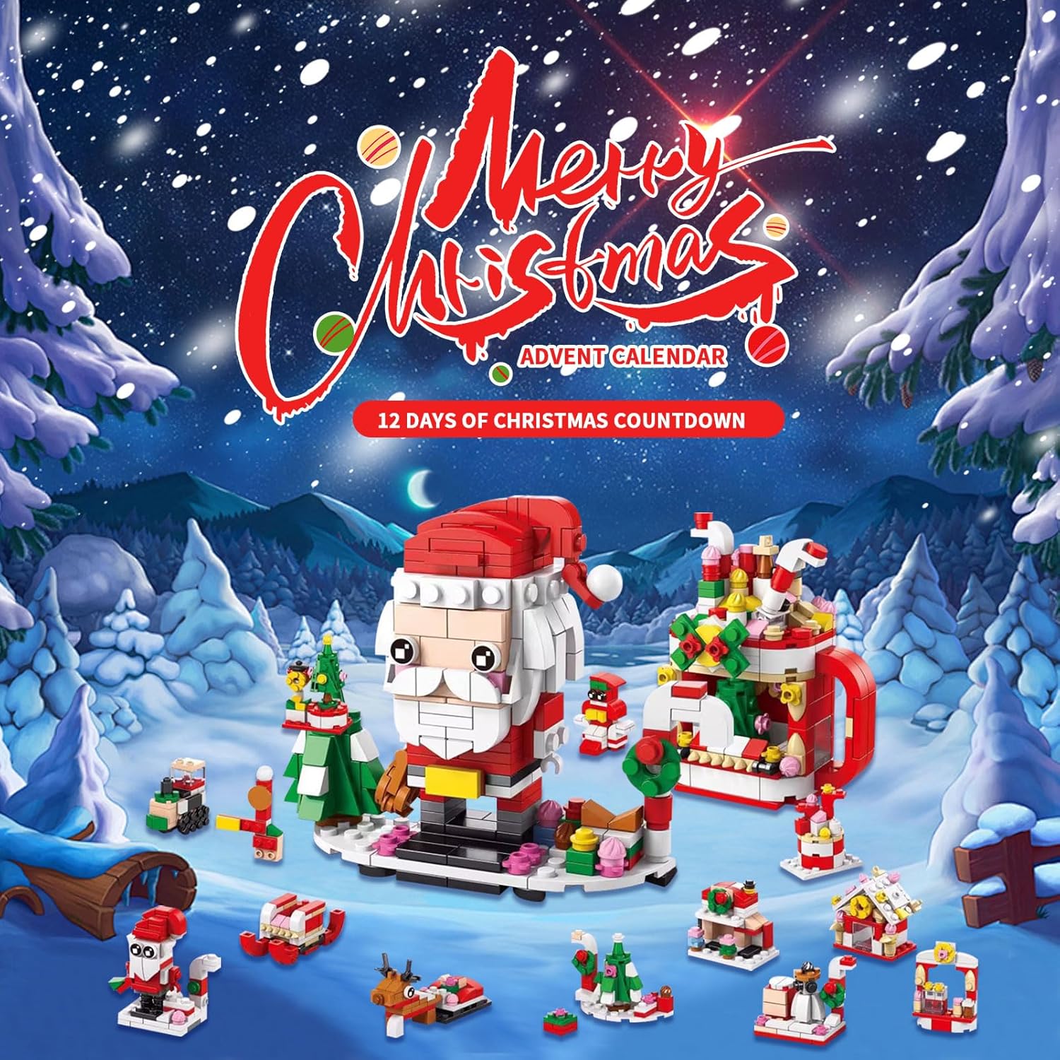 2025 Christmas Advent Calendar 6 IN 1 Santa Claus Building Blocks Toys 12 Days Countdown Calendar Toys for Kids, Christmas Building Toy Party Favors, Kids Christma Gifts for Boys &amp; Girls