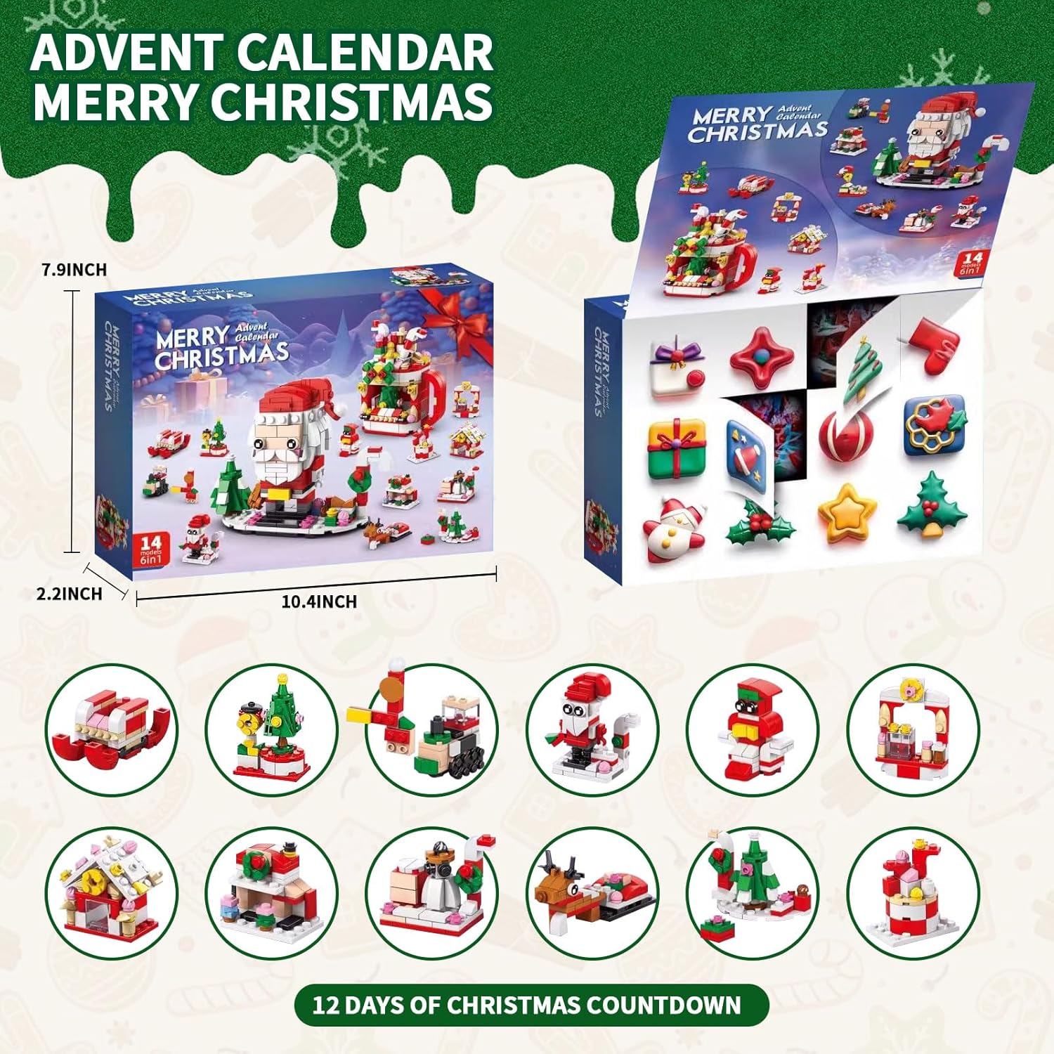 2025 Christmas Advent Calendar 6 IN 1 Santa Claus Building Blocks Toys 12 Days Countdown Calendar Toys for Kids, Christmas Building Toy Party Favors, Kids Christma Gifts for Boys &amp; Girls