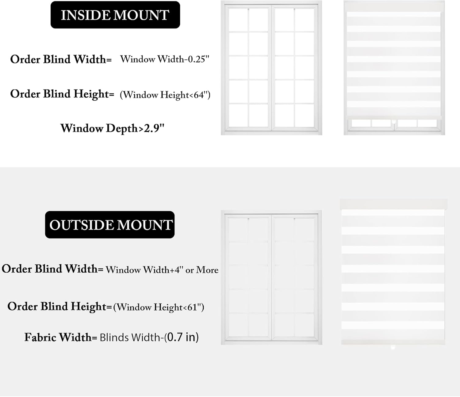 GHV Cordless Zebra Blinds for Windows Free-Stop Shades Light Filtering Dual Layer Light Control for Day and Night (White, 30 in (W) x 64 in (H))