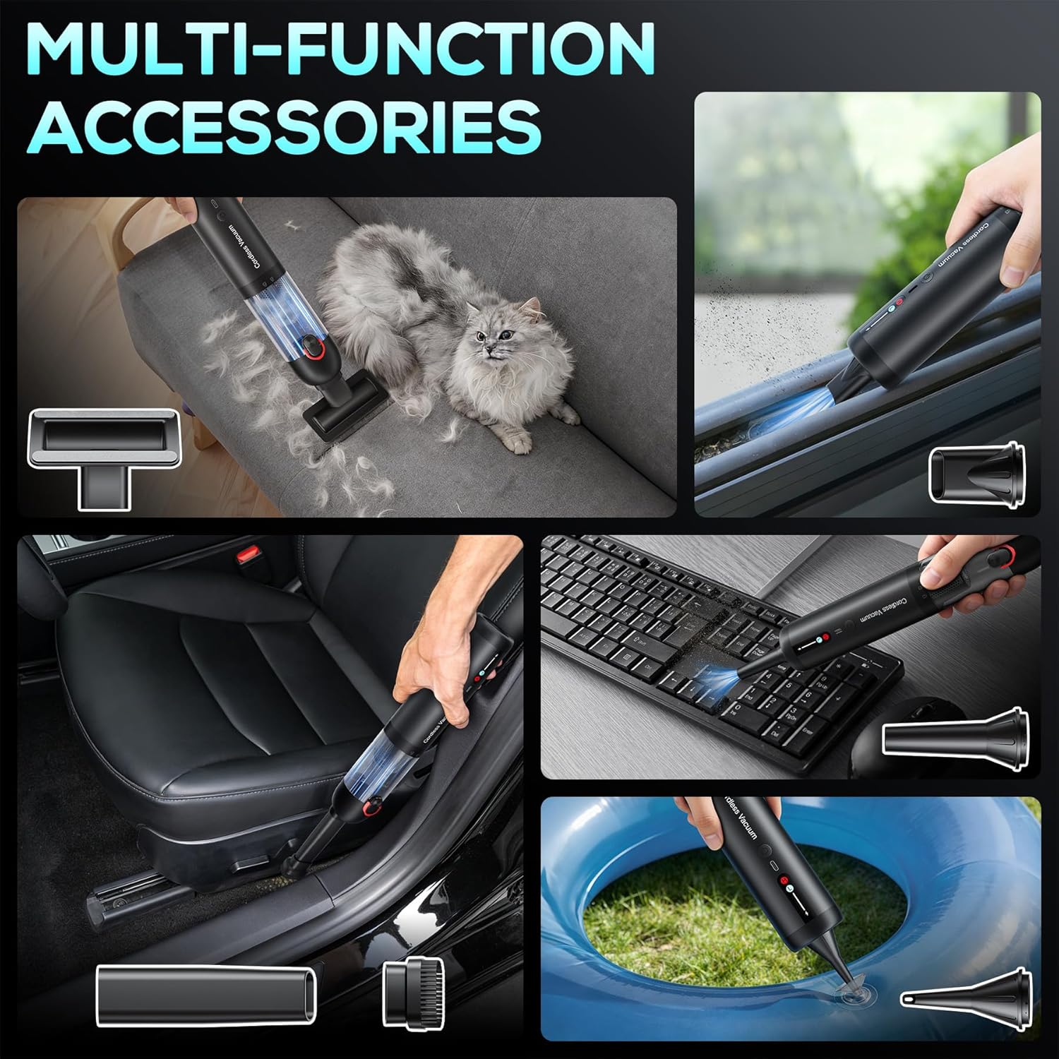 Handheld Car Vacuum Portable Cordless, Hand held Vacuum Cleaner with 21000 Pa Suction Power Air Duster for Car Cleaning, Home, Office, Pet Hair | Multi-Nozzle, Washable Filter