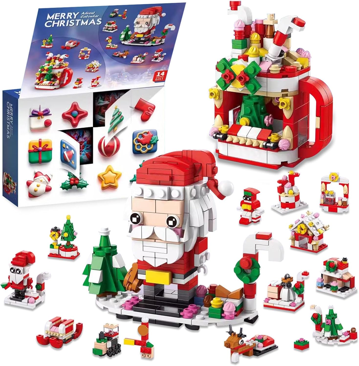 2025 Christmas Advent Calendar 6 IN 1 Santa Claus Building Blocks Toys 12 Days Countdown Calendar Toys for Kids, Christmas Building Toy Party Favors, Kids Christma Gifts for Boys &amp; Girls
