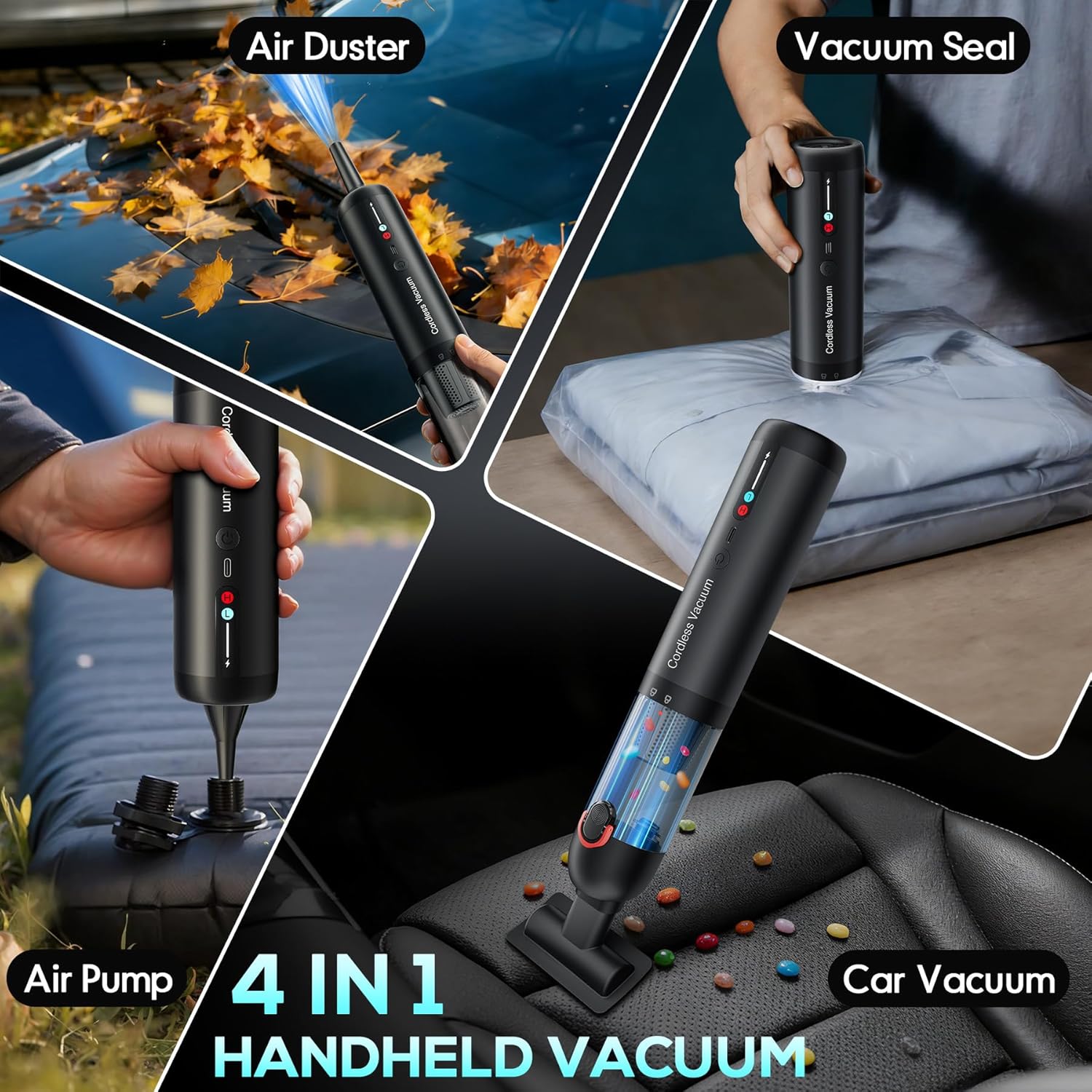 Handheld Car Vacuum Portable Cordless, Hand held Vacuum Cleaner with 21000 Pa Suction Power Air Duster for Car Cleaning, Home, Office, Pet Hair | Multi-Nozzle, Washable Filter