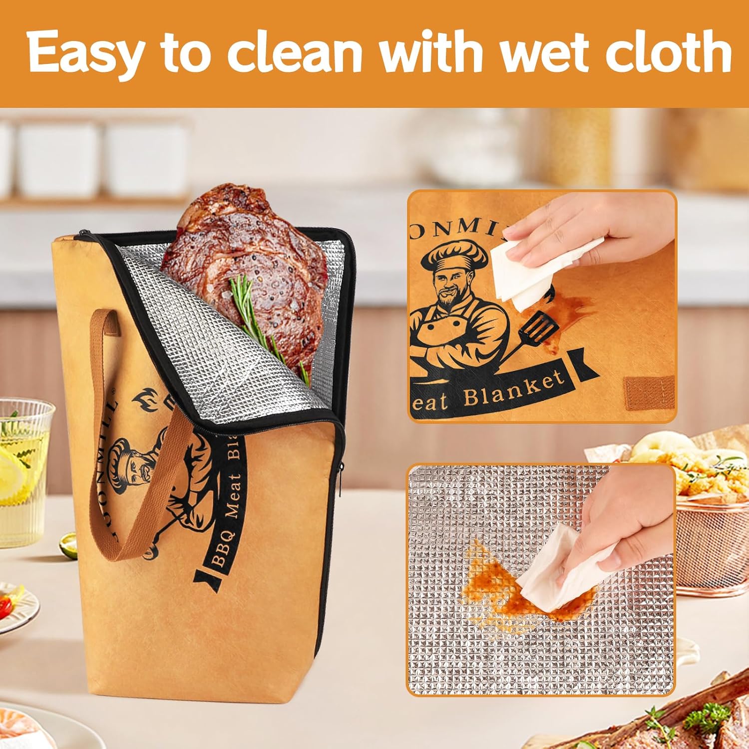 GOONMILL BBQ Blanket for Resting Meat, BBQ Brisket Blanket Meat Resting Bag with Handle, Reusable Smoker Grilling Meat Insulated Resting Bag, BBQ Accessories for Large Brisket/Beef/Turkey 21in